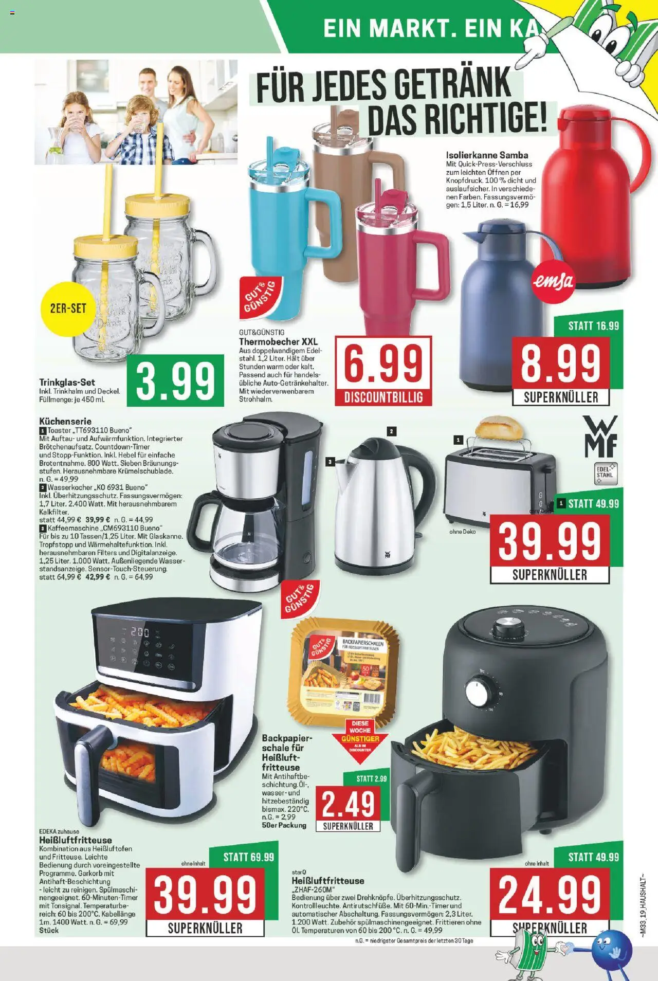 Marktkauf Prospekt 	 - gültig ab dem 11.08.2025 | Seite: 19 | Produkte: Kaffeemaschine, Toaster, Wasser, Heißluftfritteuse