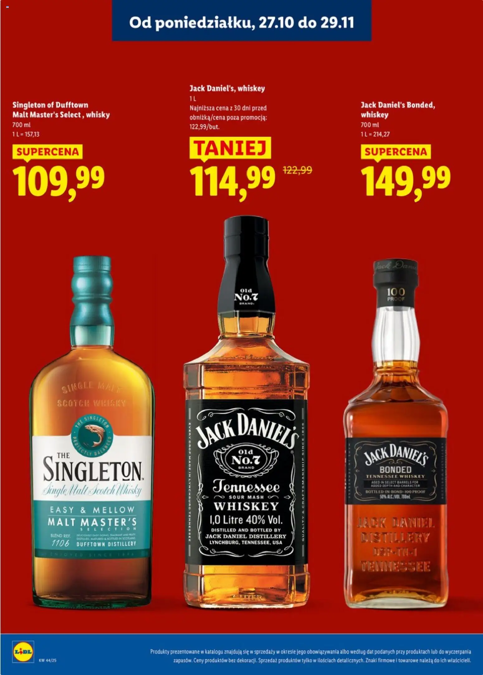 Lidl Katalog alkoholi mocnych od 27.10.2025 | Strona: 11 | Produkty: Jack Daniel's, Whisky Singleton, Whisky