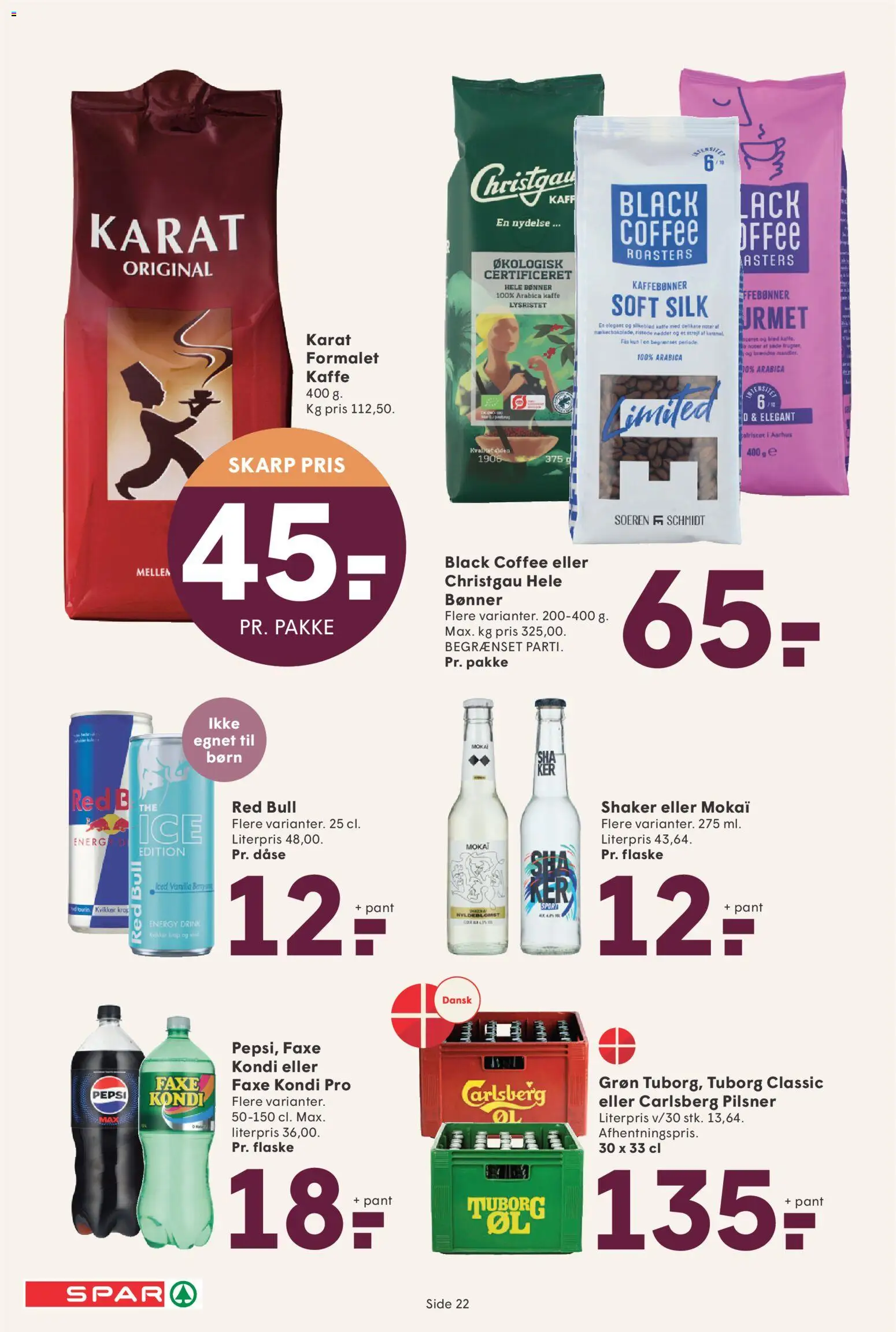 Spar tilbudsavis – gyldig fra 24.10.2025 | Side: 22 | Produkter: Kaffe, Bønner, Faxe Kondi
