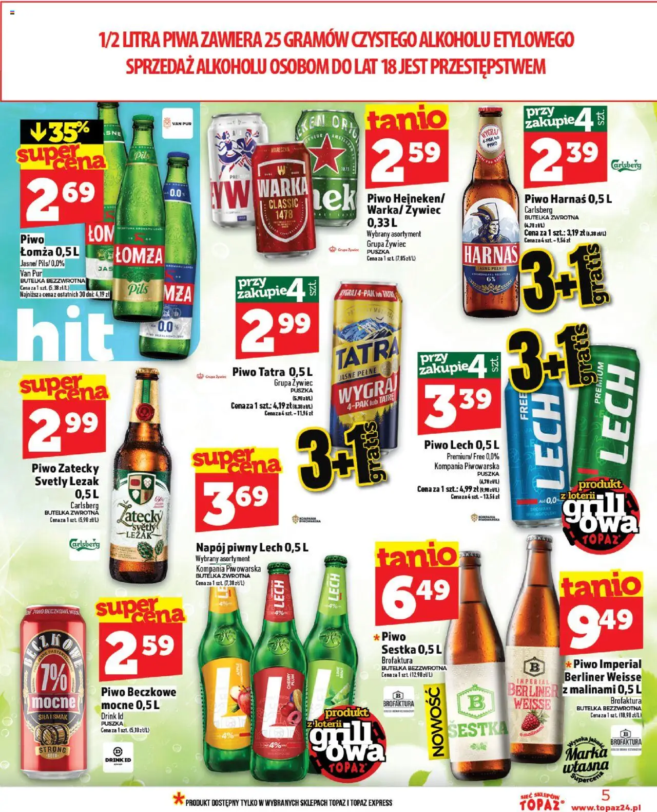 Topaz Gazetka MAZ od 05.06.2025 | Strona: 5 | Produkty: Leżak, Warka, Harnaś, Piwo