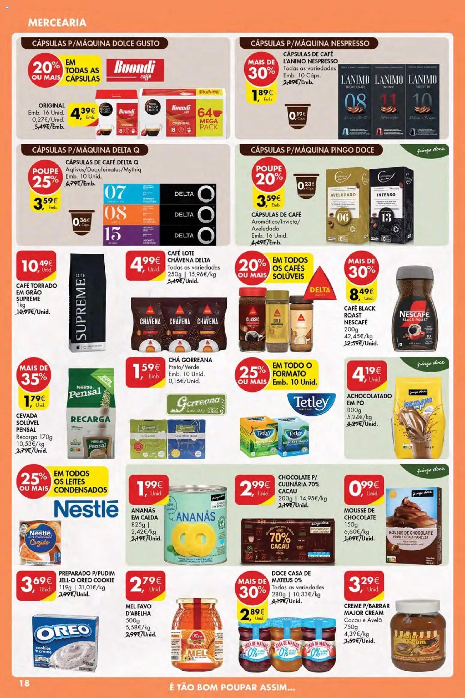 Pingo Doce Poupe Esta Semana Açores │ válido de 20.11.2025 | Página: 18 | Produtos: Mousse de chocolate, Delta q, Nestlé, Chá