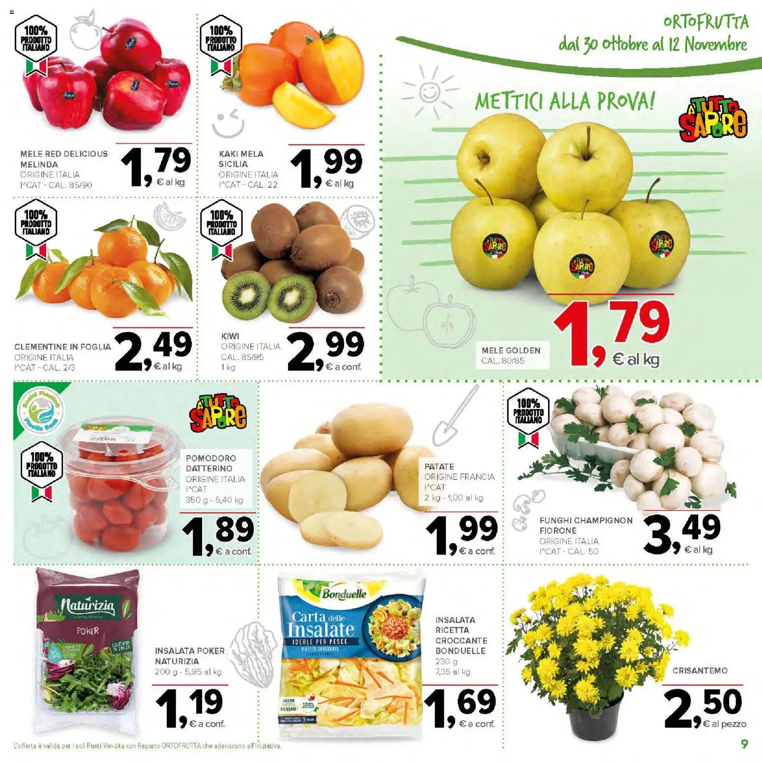 Volantino Todis del 30.10.2025 | Pagina: 9 | Prodotti: Mele, Pesce, Pomodoro, Funghi