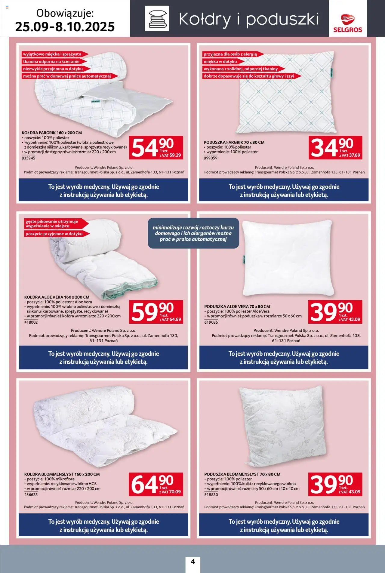 Selgros cash&carry Gazetka - Home&Deco od 25.09.2025 | Strona: 4 | Produkty: Poduszka, Kołdra