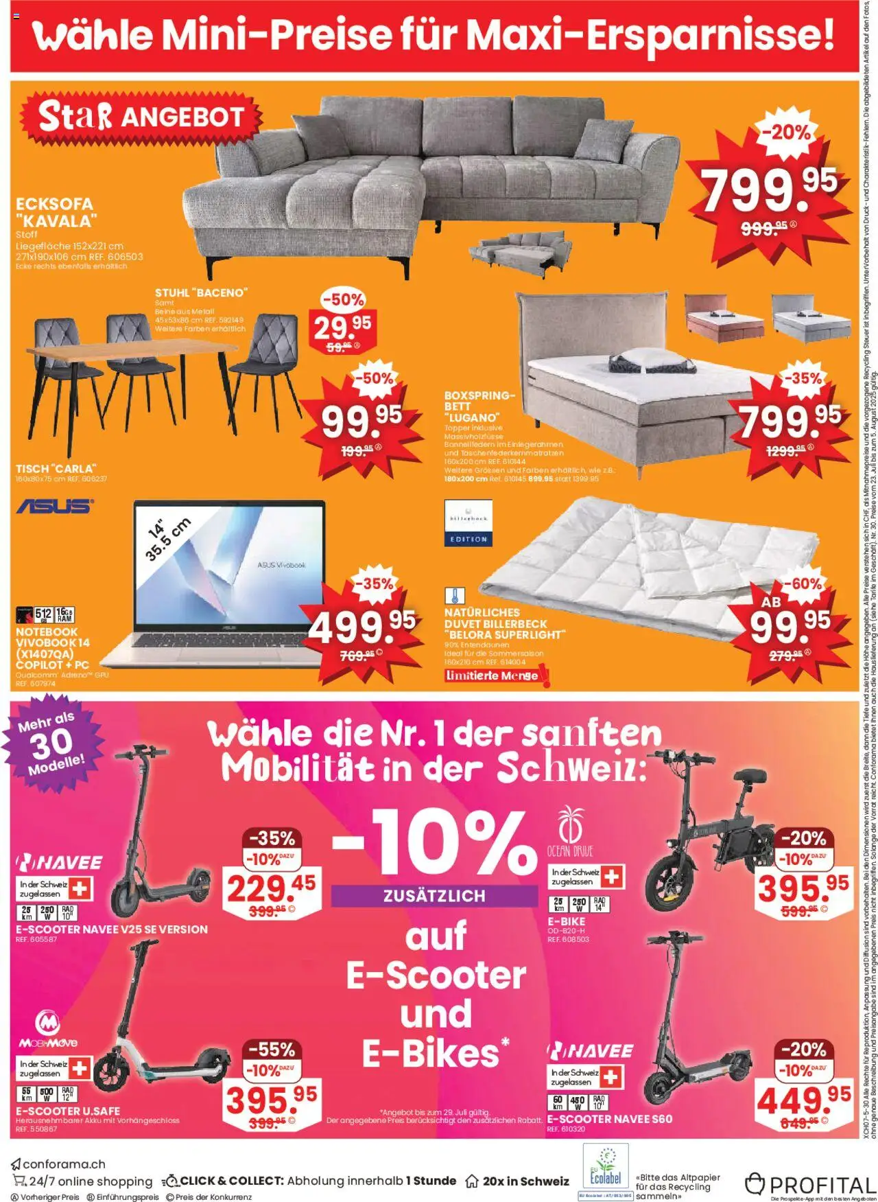 Conforama Aktionen ab 23.07.2025 | Seite: 16 | Produkte: Topper, Stuhl, Pc, Ecksofa