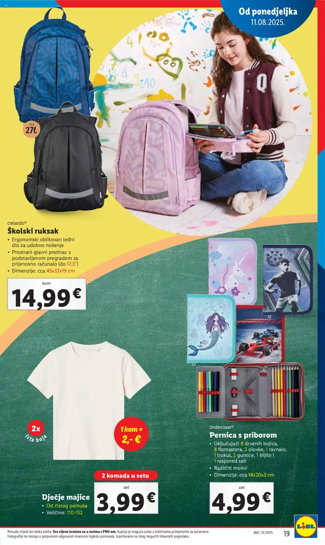 Lidl katalog | vrijedi od 31.07.2025 | Stranica: 19 | Proizvodi: Pernica, Šiljilo, Ruksak, Računalo