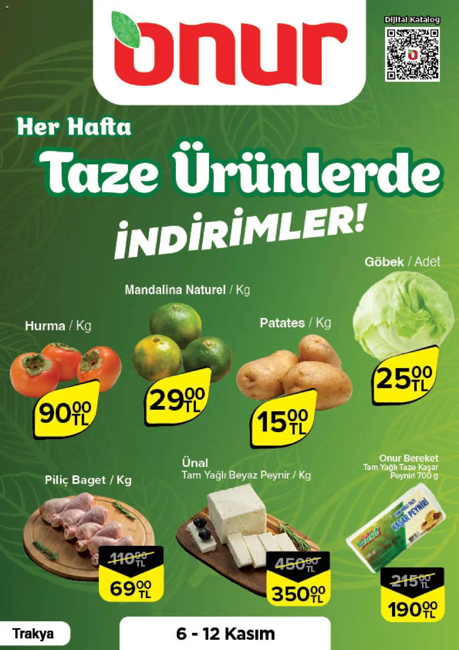 Onur Market Taze Ürünlerde İndirimler - Trakya - 06.11.2025 tarihinden itibaren geçerlidir | Sayfa: 1 | Ürünler: Mandalina, Patates, Piliç, Hurma