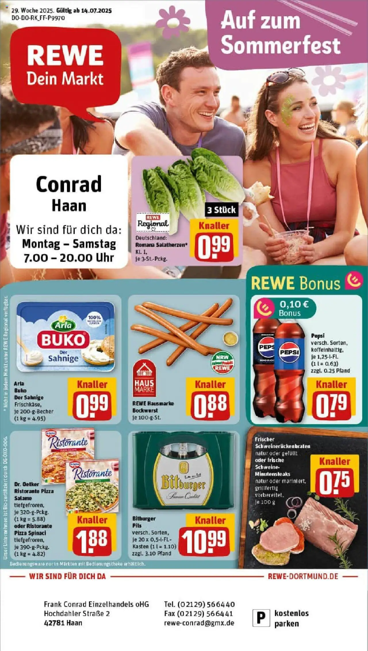 Rewe prospekt Haan	 - gültig ab dem 13.07.2025 | Seite: 1 | Produkte: Theke, Pils, Pepsi, Pizza