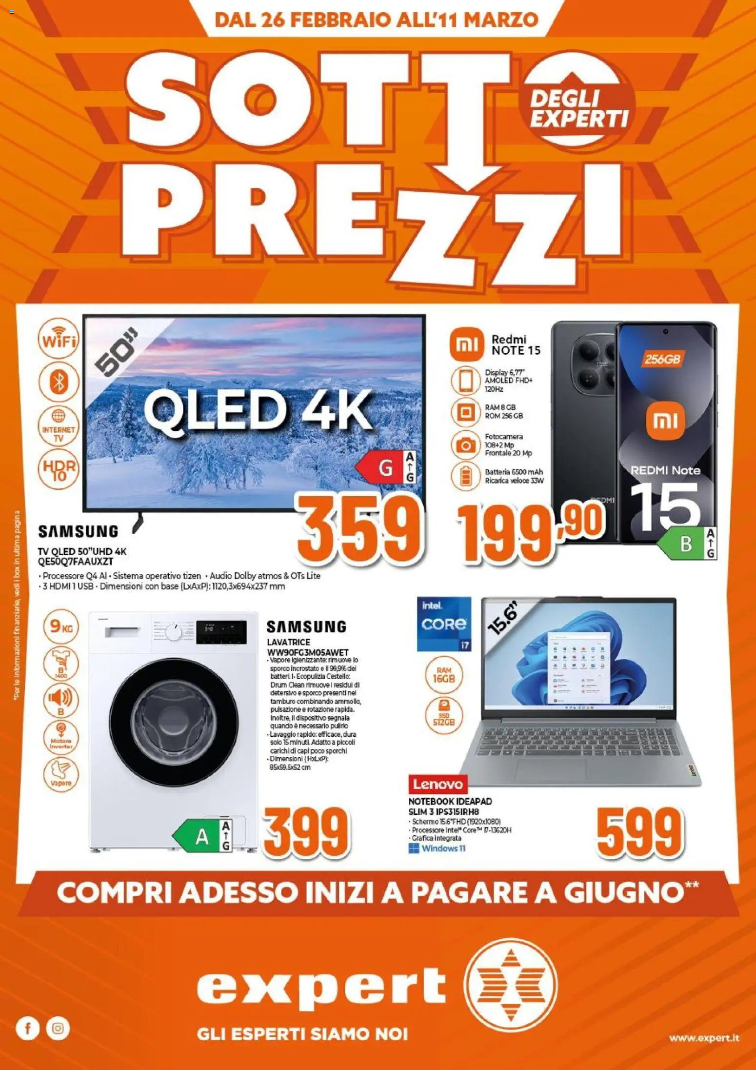 Volantino Expert del 26.02.2026 | Pagina: 1 | Prodotti: Schermo, Lavatrice, TV, Fotocamera