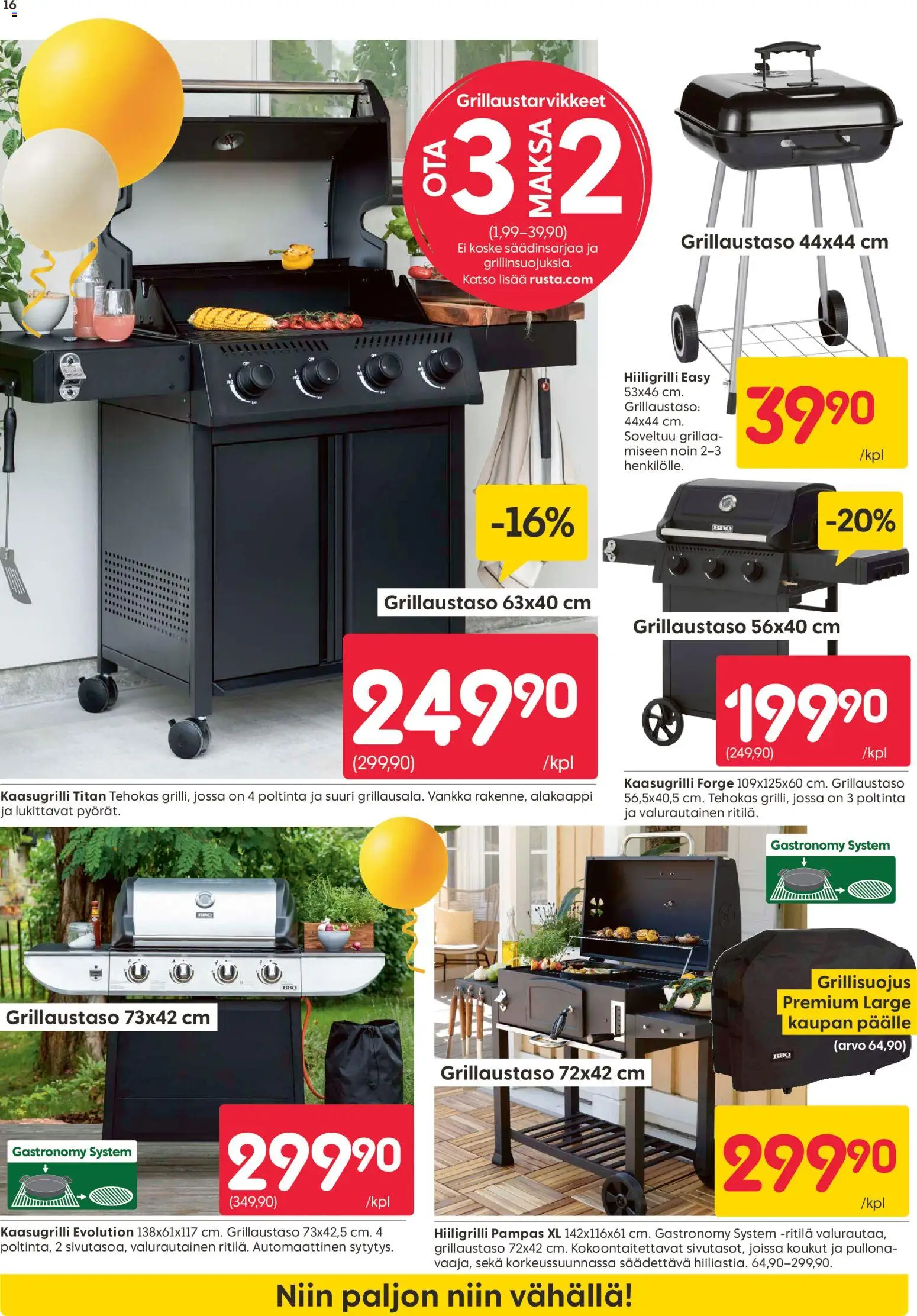 Rusta tarjoukset – voimassa 13.04.2026 alkaen | Sivu: 16 | Tuotteet: Kaasugrilli, Ritilä, Hiiligrilli