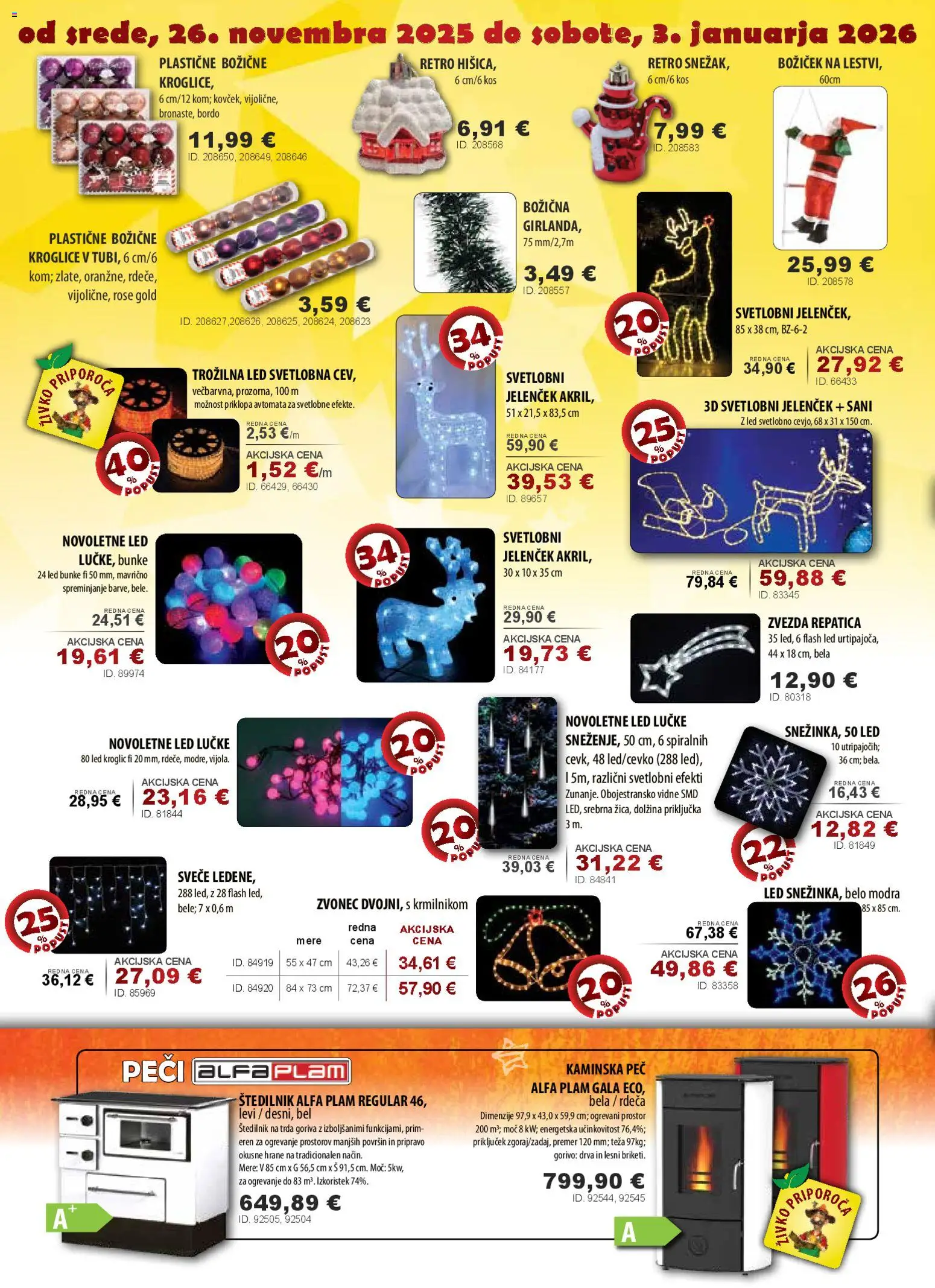 Novi Živex katalog ponudbe – veljaven od 17.12.2025 | Stran: 2 | Izdelki: Teza, Kos, Svece, Štedilnik