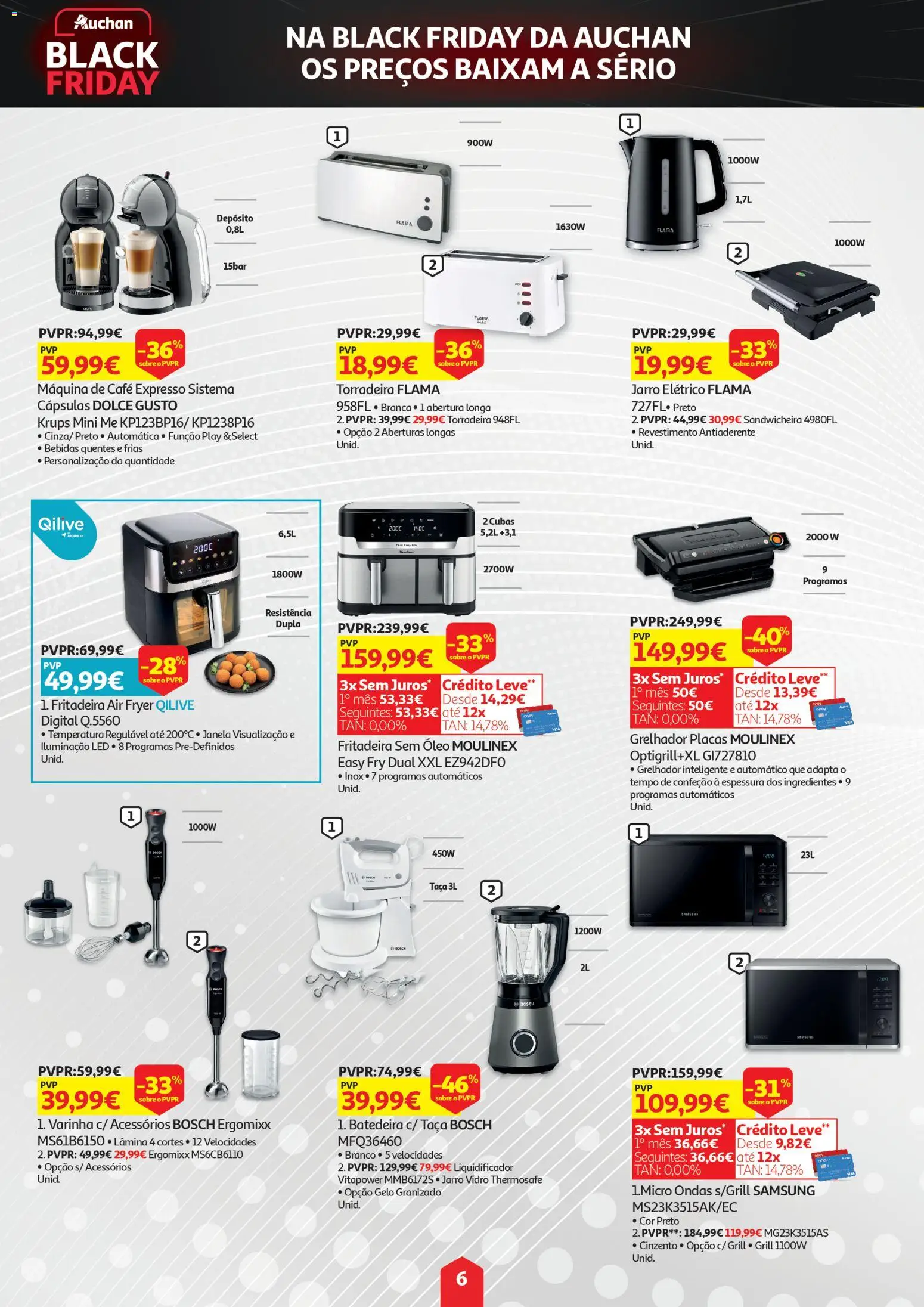 Auchan - Black Friday │ válido de 24.11.2025 | Página: 6 | Produtos: Air fryer, Batedeira, Torradeira, Dolce gusto