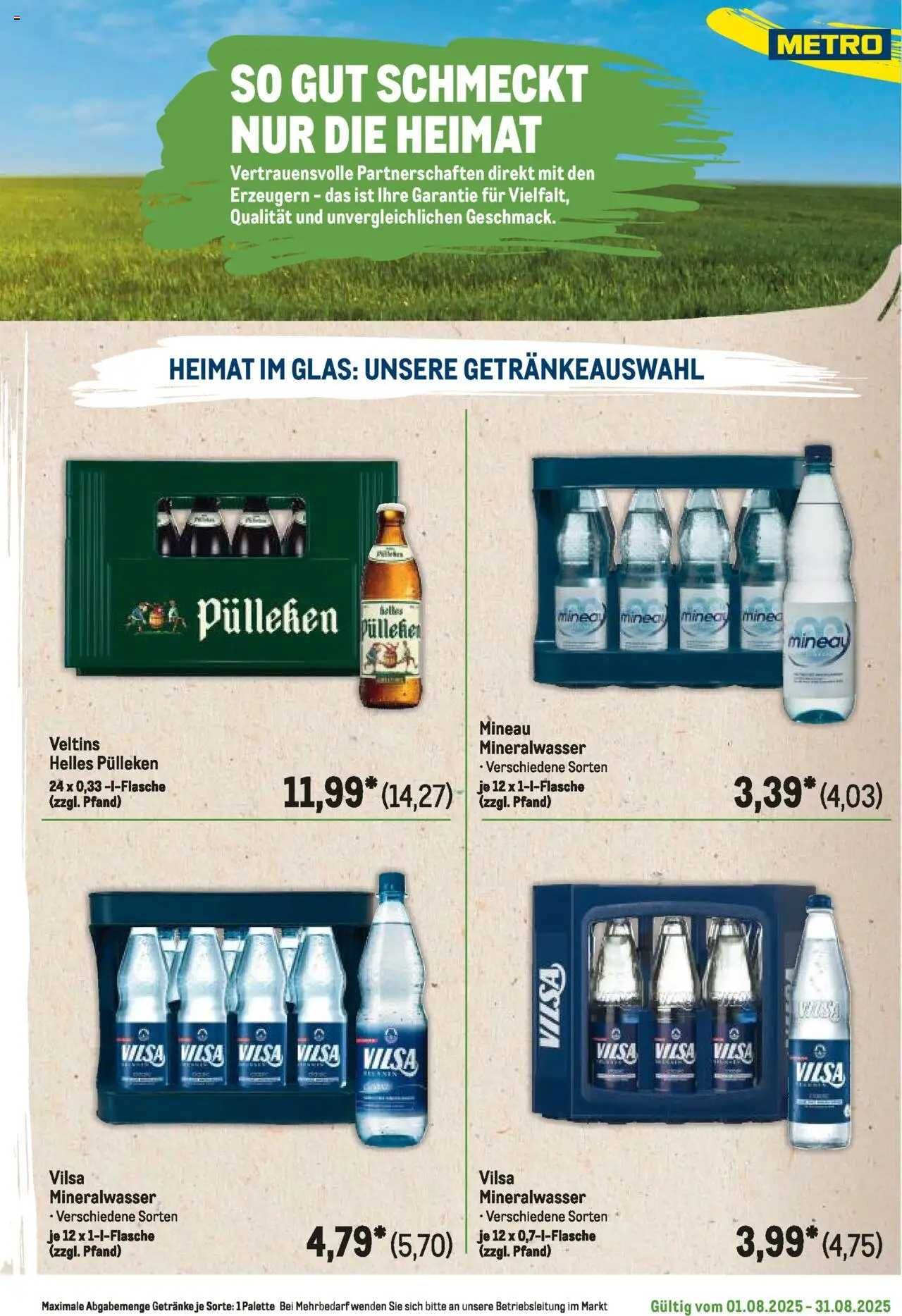 Metro Regionaler Flyer - gültig ab dem 01.08.2025 | Seite: 33 | Produkte: Helles pulleken, Mineralwasser, Veltins