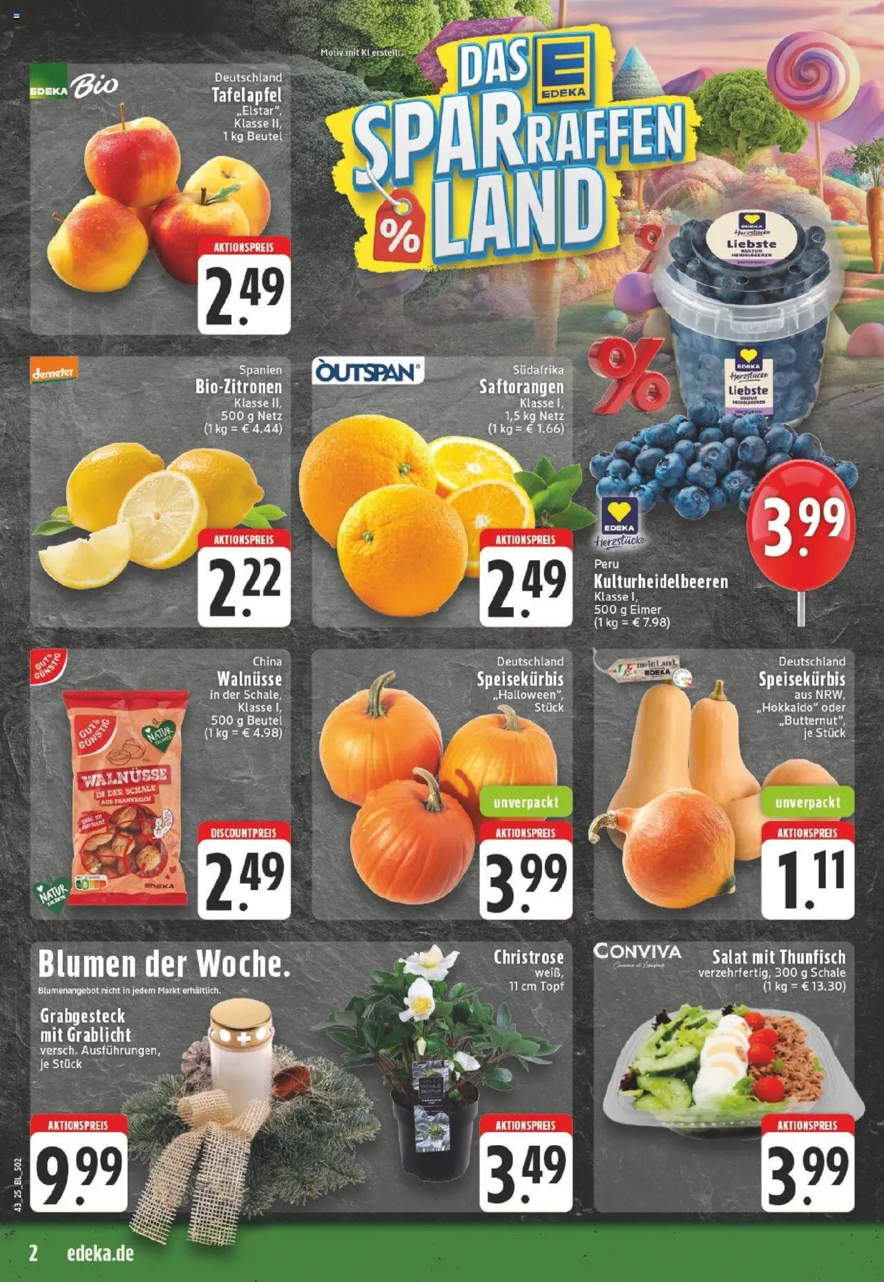 Edeka prospekt Kürten-Dürscheid	 – gültig ab 19.10.2025 | Seite: 2 | Produkte: Walnüsse, Thunfisch, Blumen, Heidelbeeren