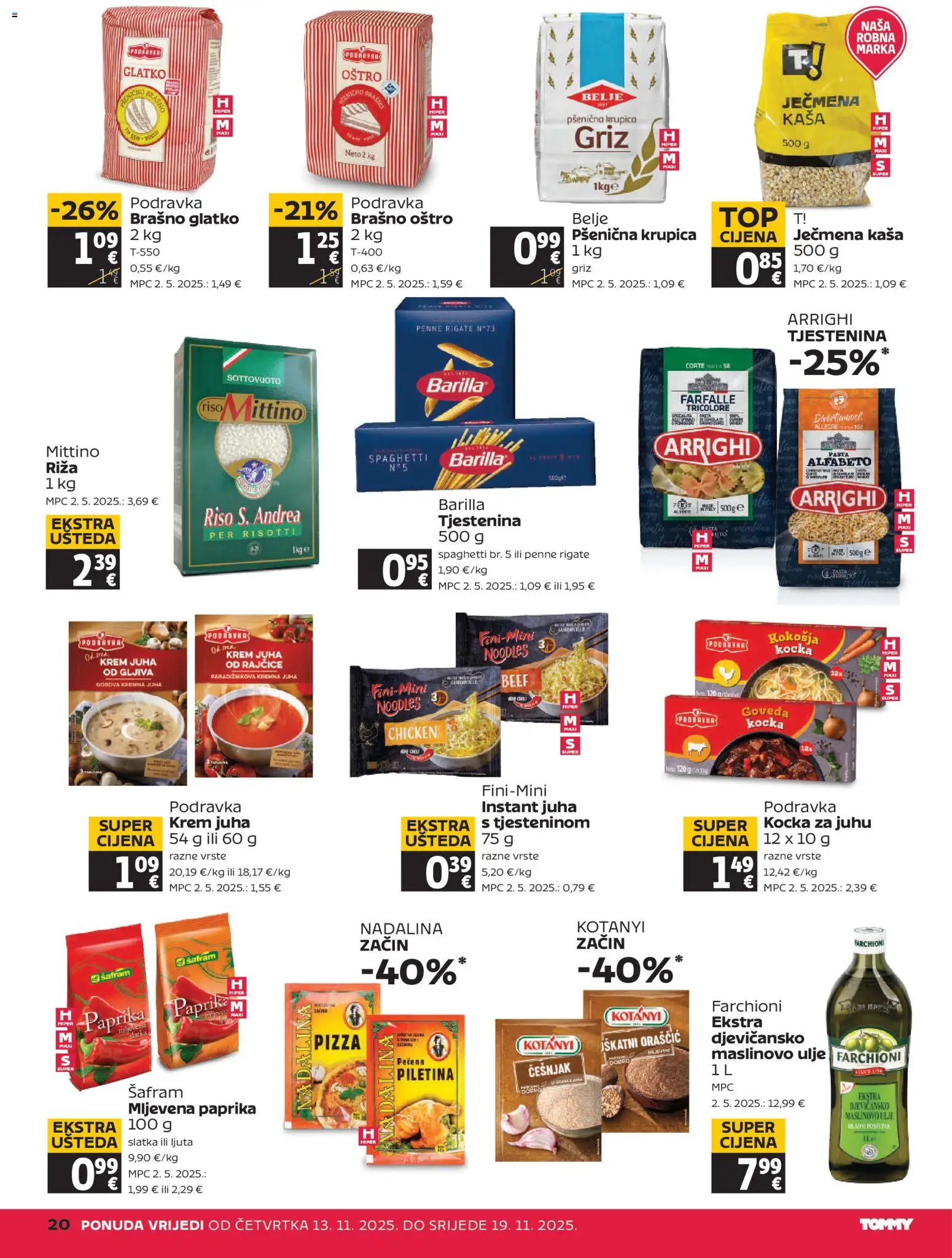 Tommy katalog | vrijedi od 13.11.2025 | Stranica: 20 | Proizvodi: Podravka, Riža, Tjestenina, Brašno