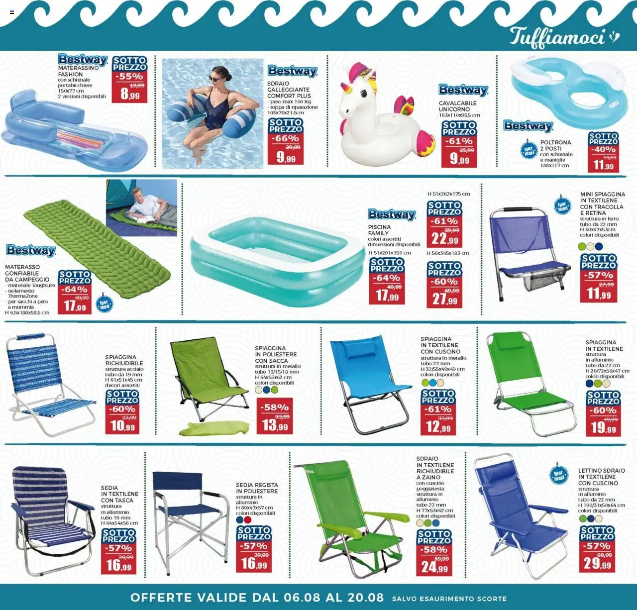 Volantino Happy Casa del 06.08.2025 | Pagina: 14 | Prodotti: Piscina, Materasso, Cuscino, Sedia