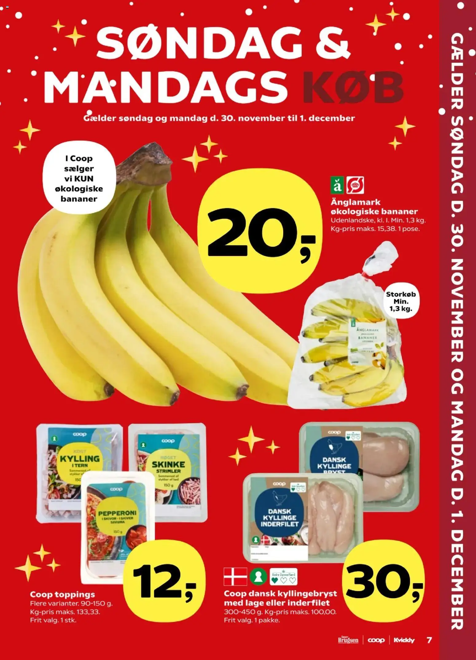 Kvickly tilbudsavis – gyldig fra 28.11.2025 | Side: 7 | Produkter: Skinke, Bananer