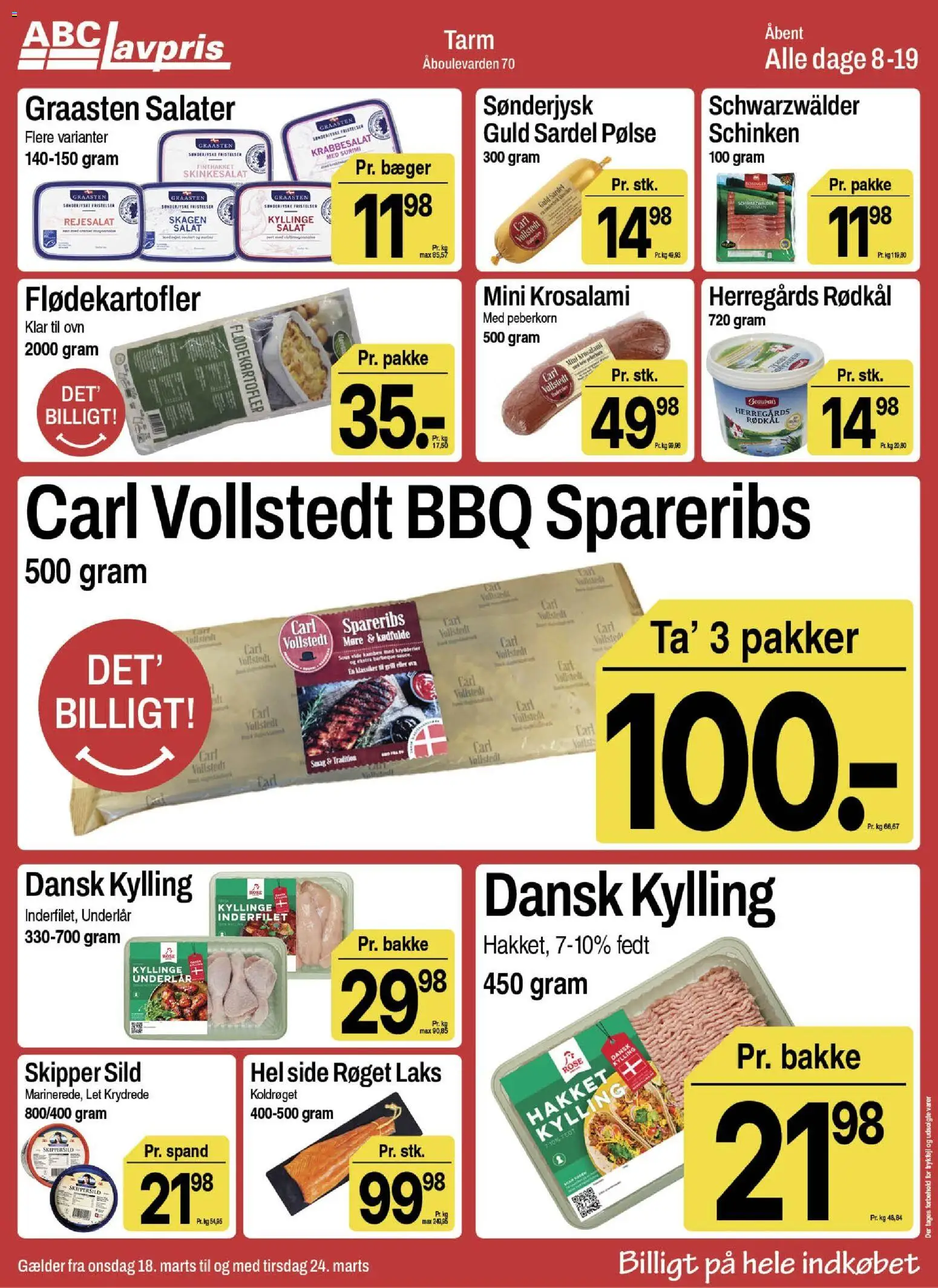 Abc Lavpris tilbudsavis – gyldig fra 18.03.2026 | Side: 6 | Produkter: Spareribs, Sild, Skinkesalat, Ovn