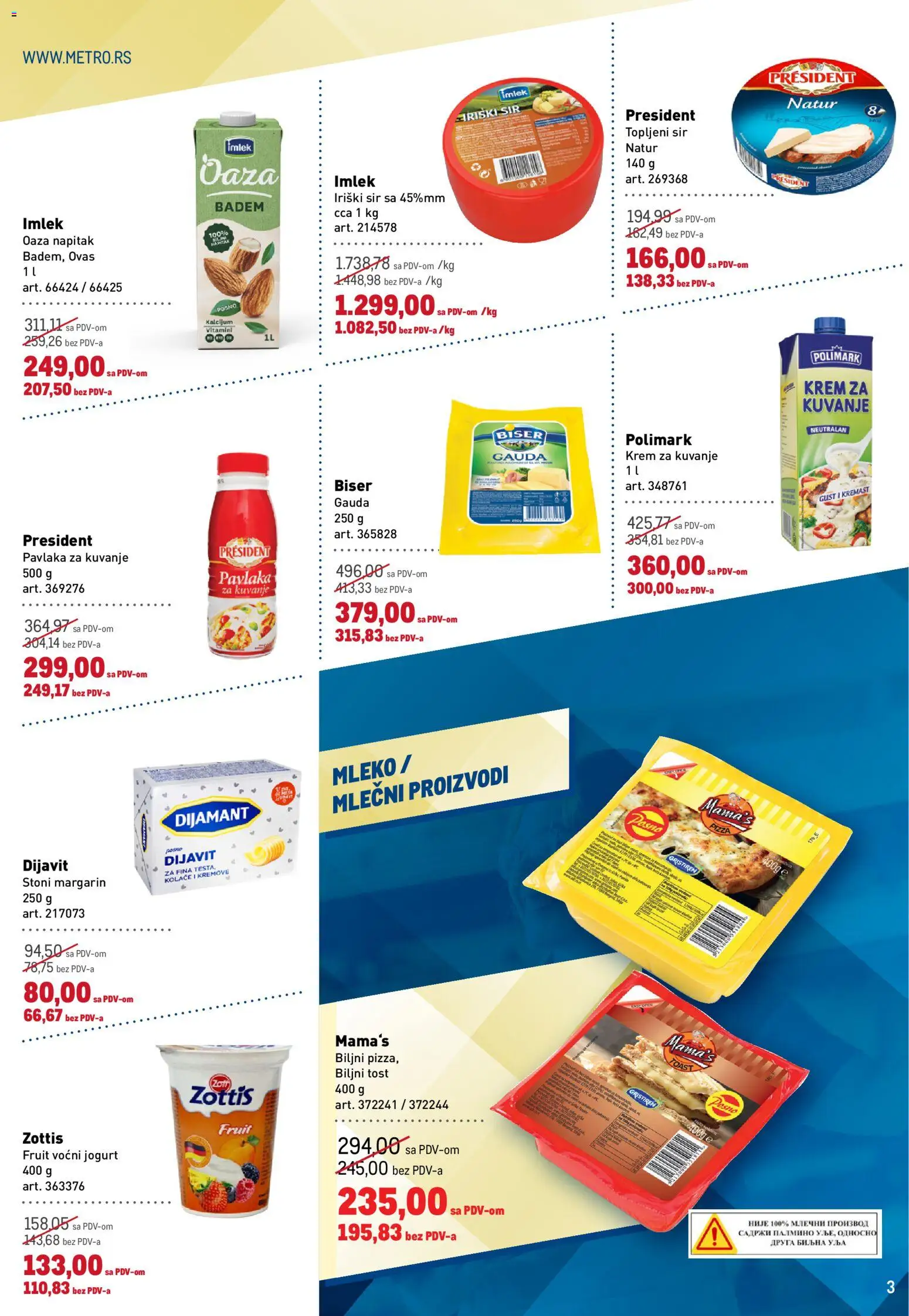Metro katalog - važi od 19.02.2026 | Strana: 3 | Proizvode: Mleko, Sir, Jogurt, Topljeni sir