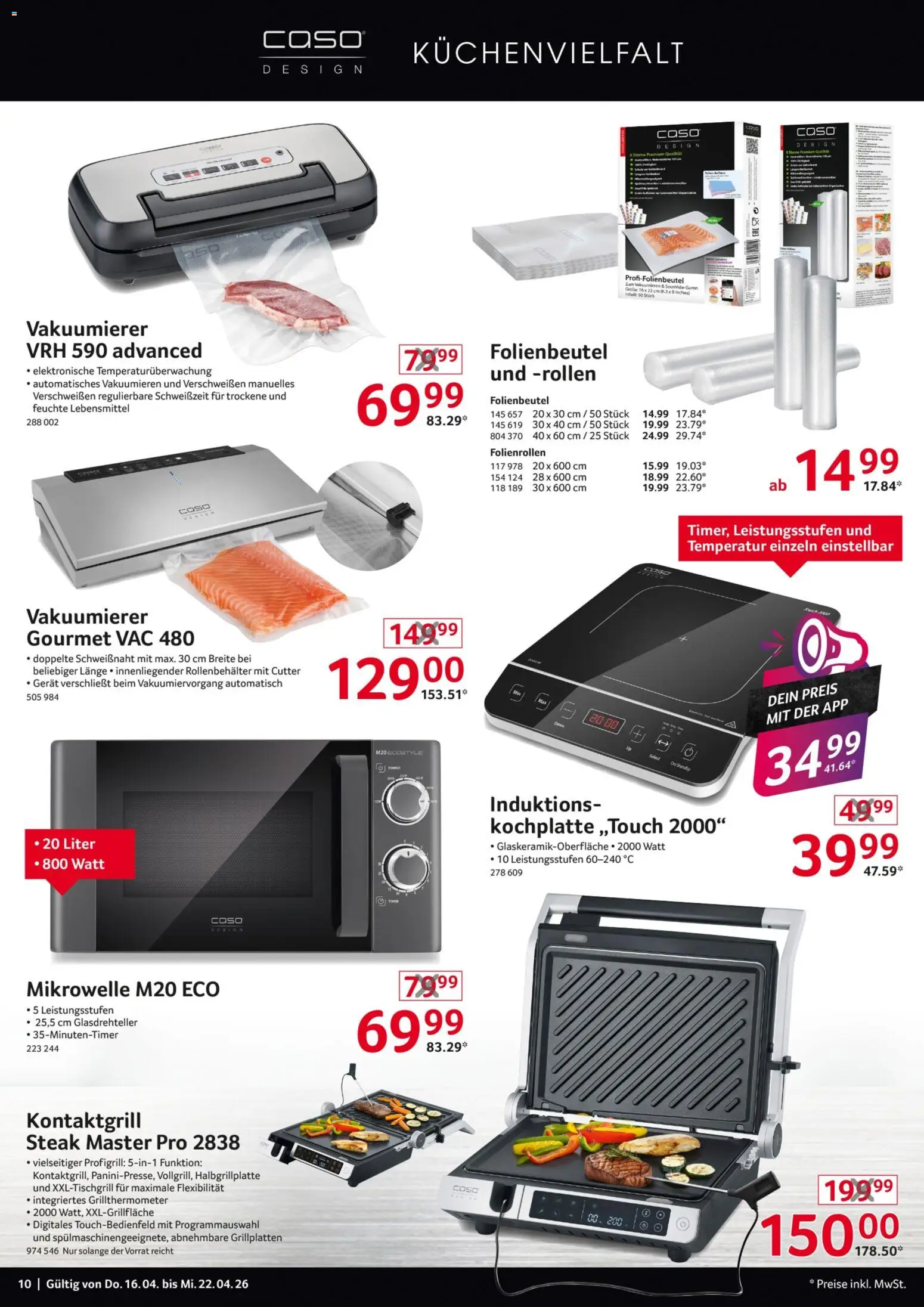 Selgros Non Food – gültig ab 16.04.2026 | Seite: 10 | Produkte: Mikrowelle, Vakuumierer, Steak, Kochplatte