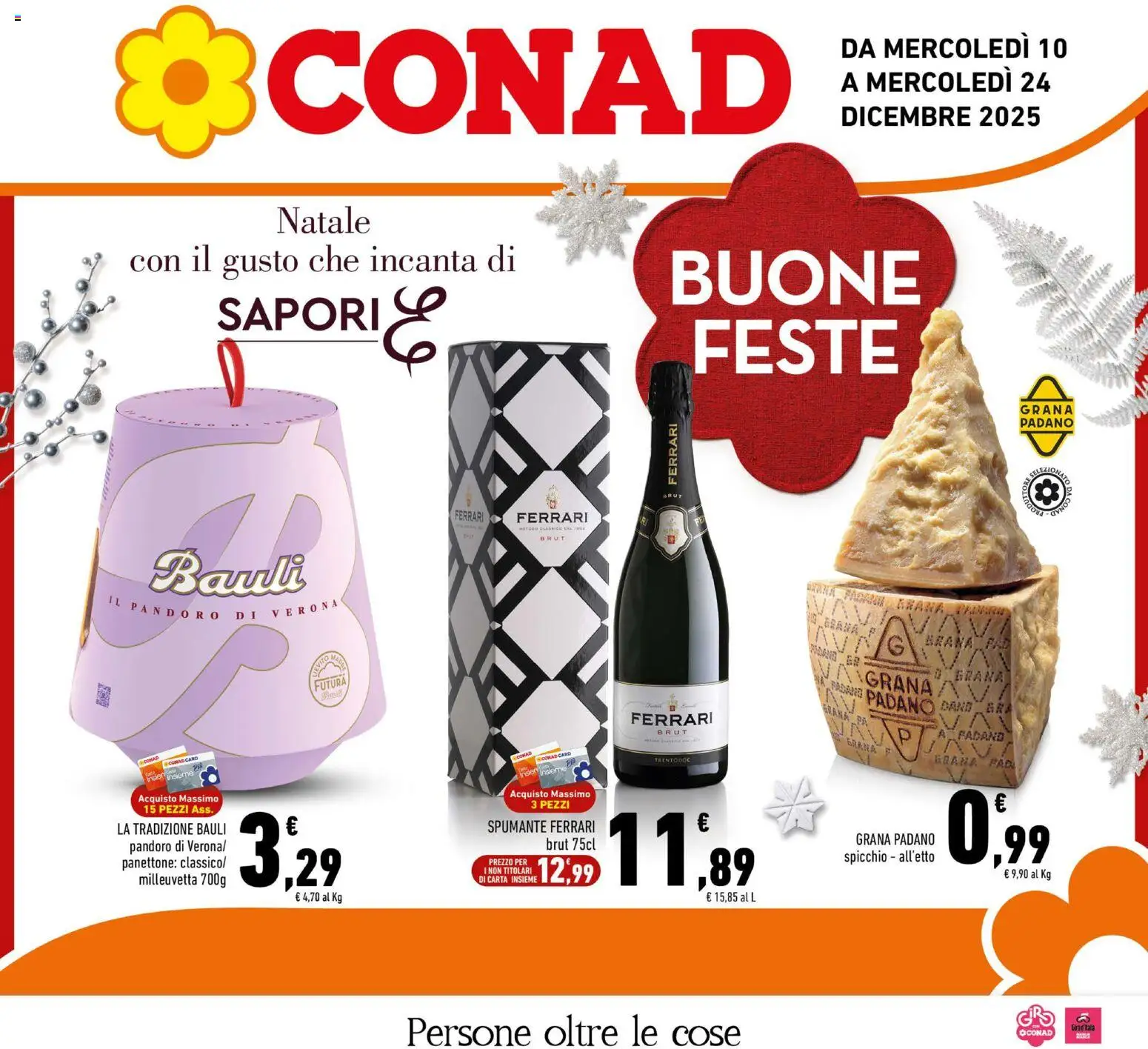 Volantino Conad del 10.12.2025 | Pagina: 1 | Prodotti: Pandoro, Panettone, Spumante, Grana Padano