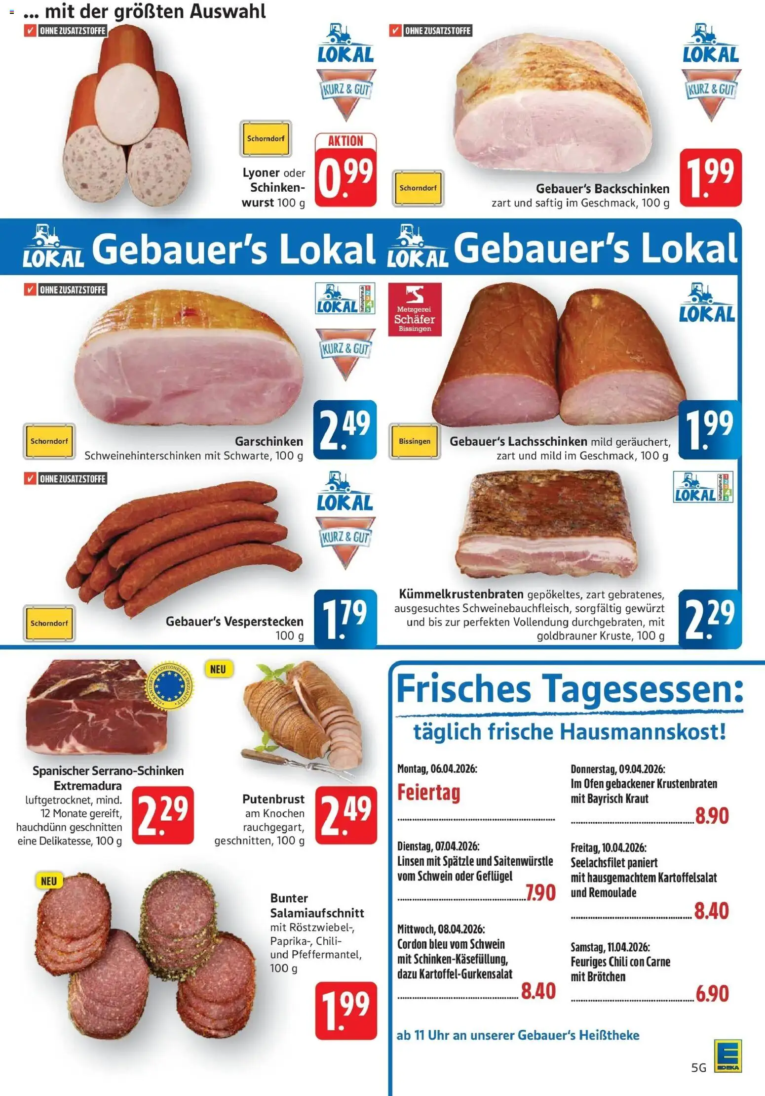 E center Prospekt Göppingen	 – gültig ab 05.04.2026 | Seite: 5 | Produkte: Krustenbraten, Chili, Schinken, Uhr