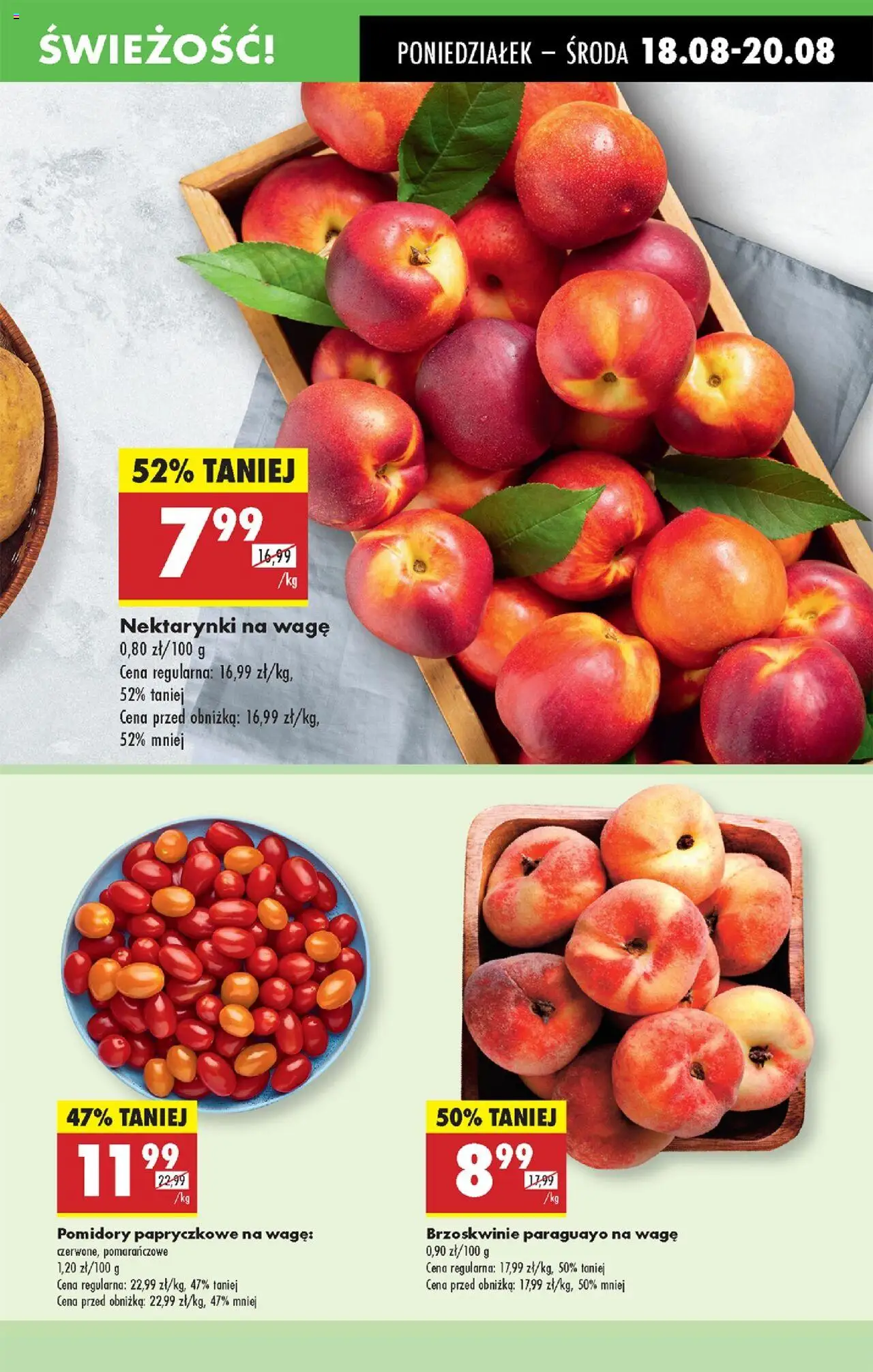 Biedronka gazetka od 18.08.2025 | Strona: 17 | Produkty: Pomidory, Brzoskwinie, Pomidory papryczkowe