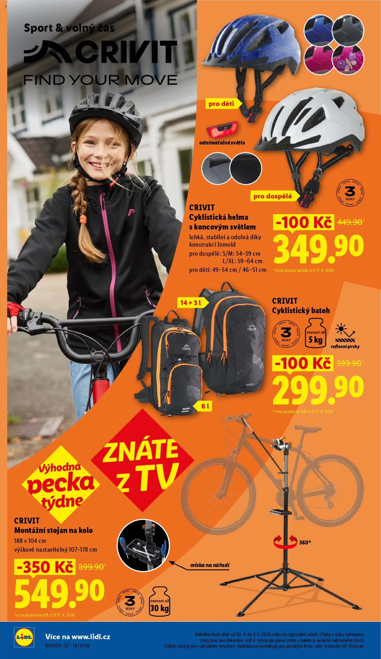 Lidl leták od 30.04.2026 | Strana: 28 | Produkty: Batoh, Tv, Kolo, Stojan na kolo