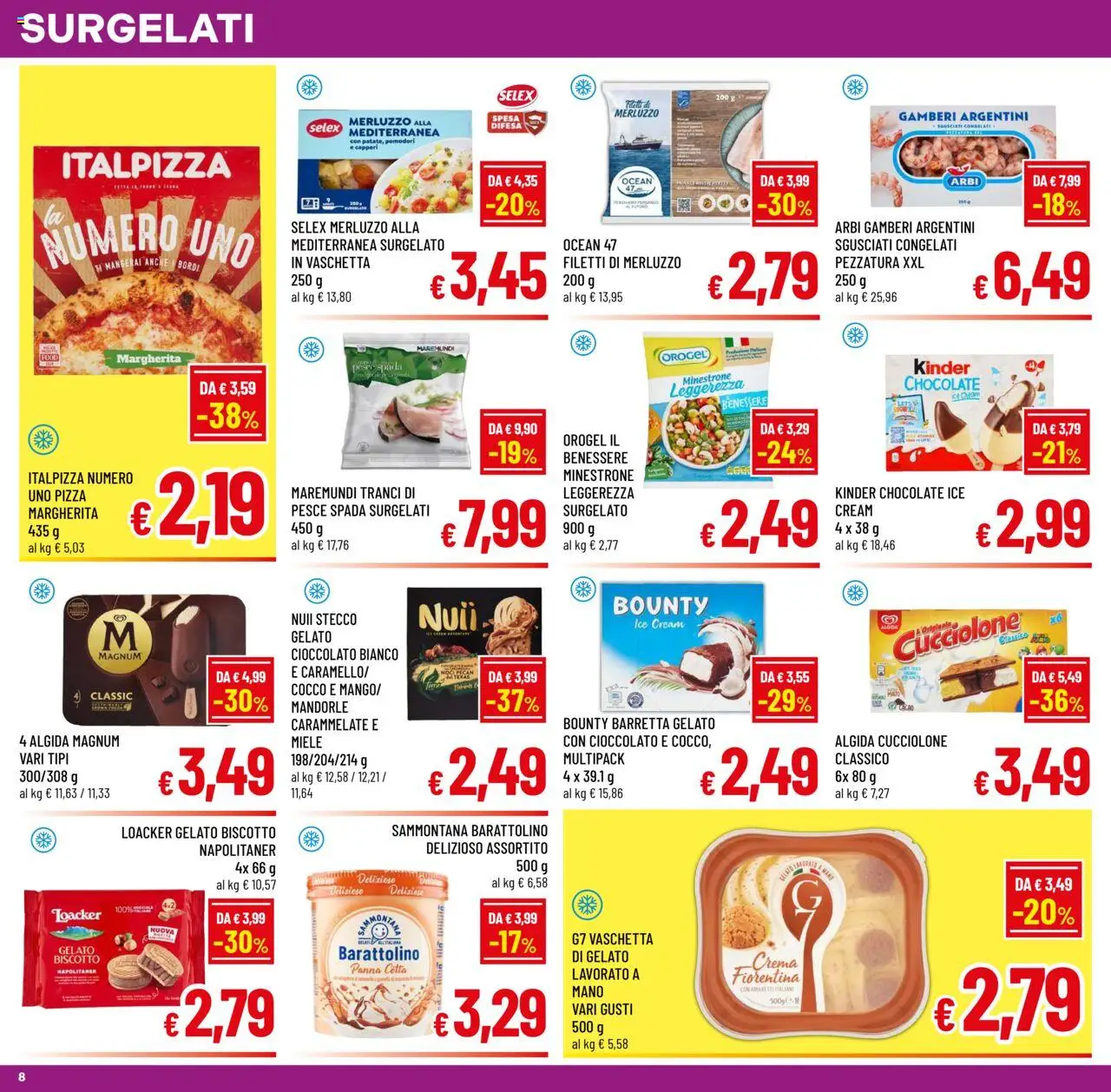 Volantino A&O del 20.08.2025 | Pagina: 8 | Prodotti: Minestrone, Cioccolato, Gelato, Pesce spada