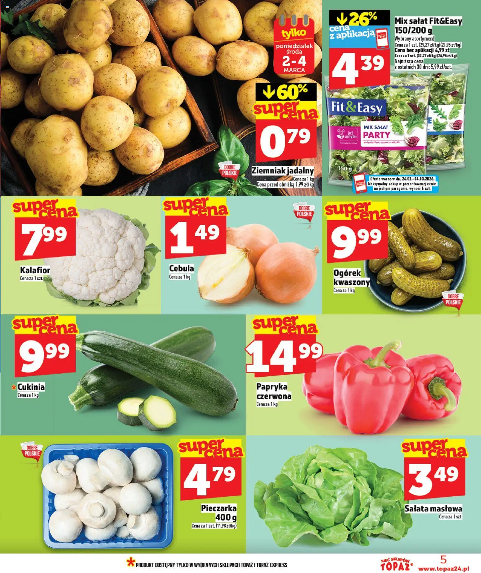 Topaz Gazetka MAZ od 26.02.2026 | Strona: 5 | Produkty: Kalafior, Papryka, Cukinia, Mix sałat