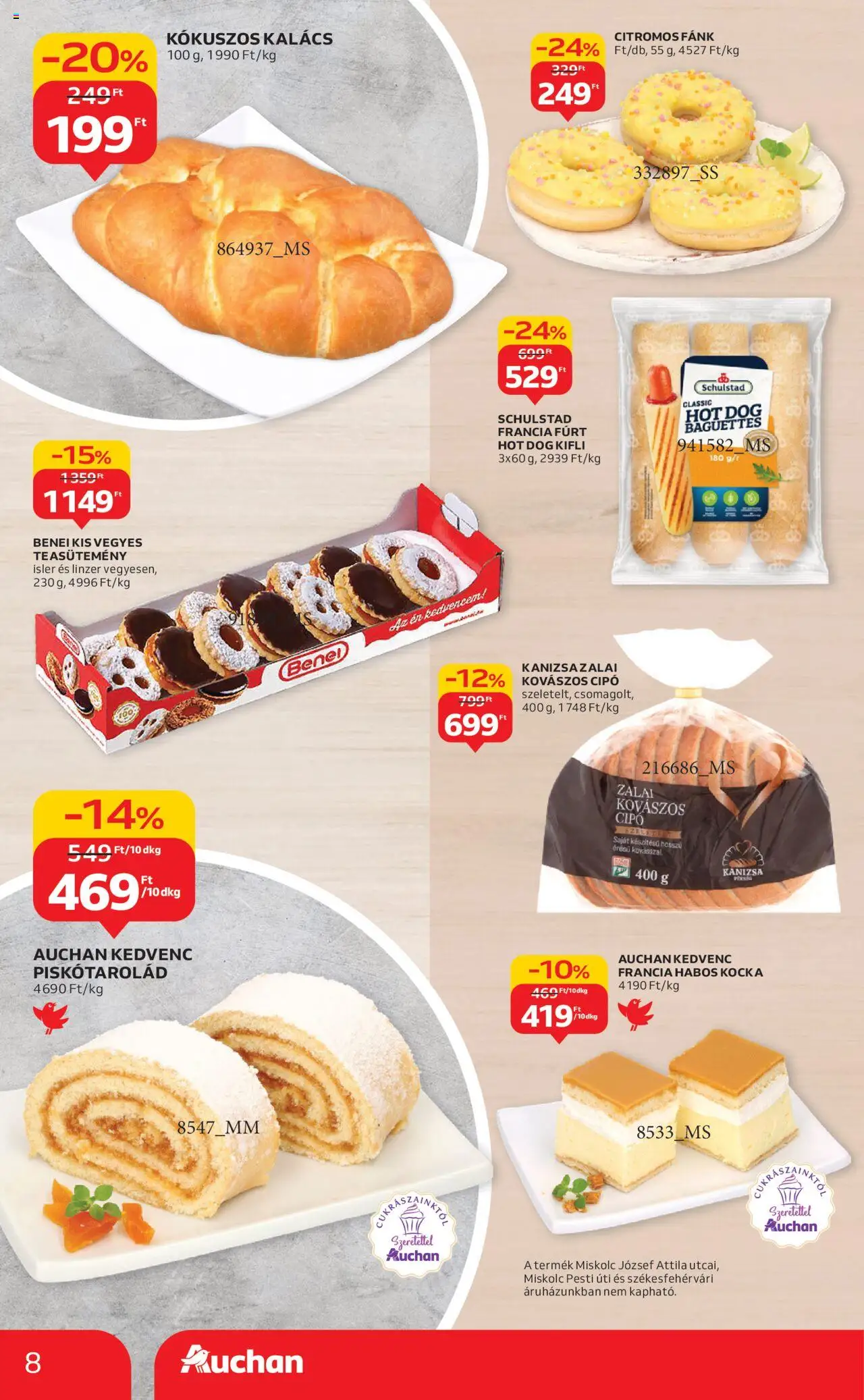 Auchan akciós ujság - amely érvényes a következő dátumtól: 28.08.2025 | Oldal: 8 | Termékek: Kovászos cipó, Hot dog, Fánk, Linzer
