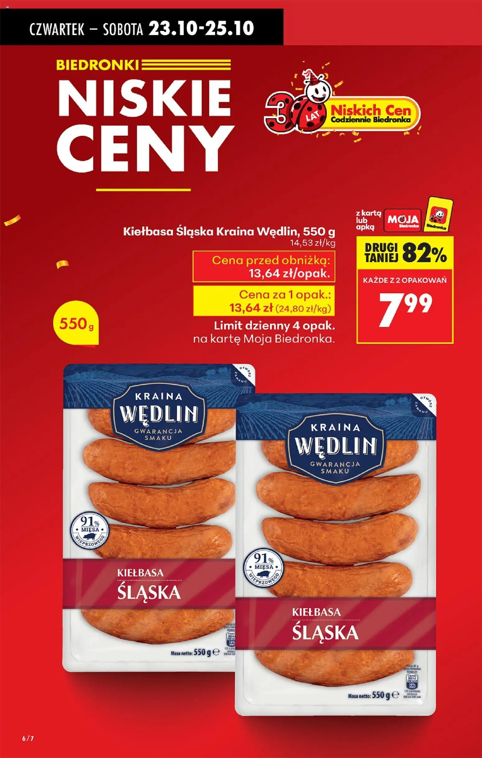 Biedronka gazetka - Oferta w tym tygodniu od 23.10.2025 | Strona: 6 | Produkty: Kiełbasa, Karta, Kiełbasa śląska