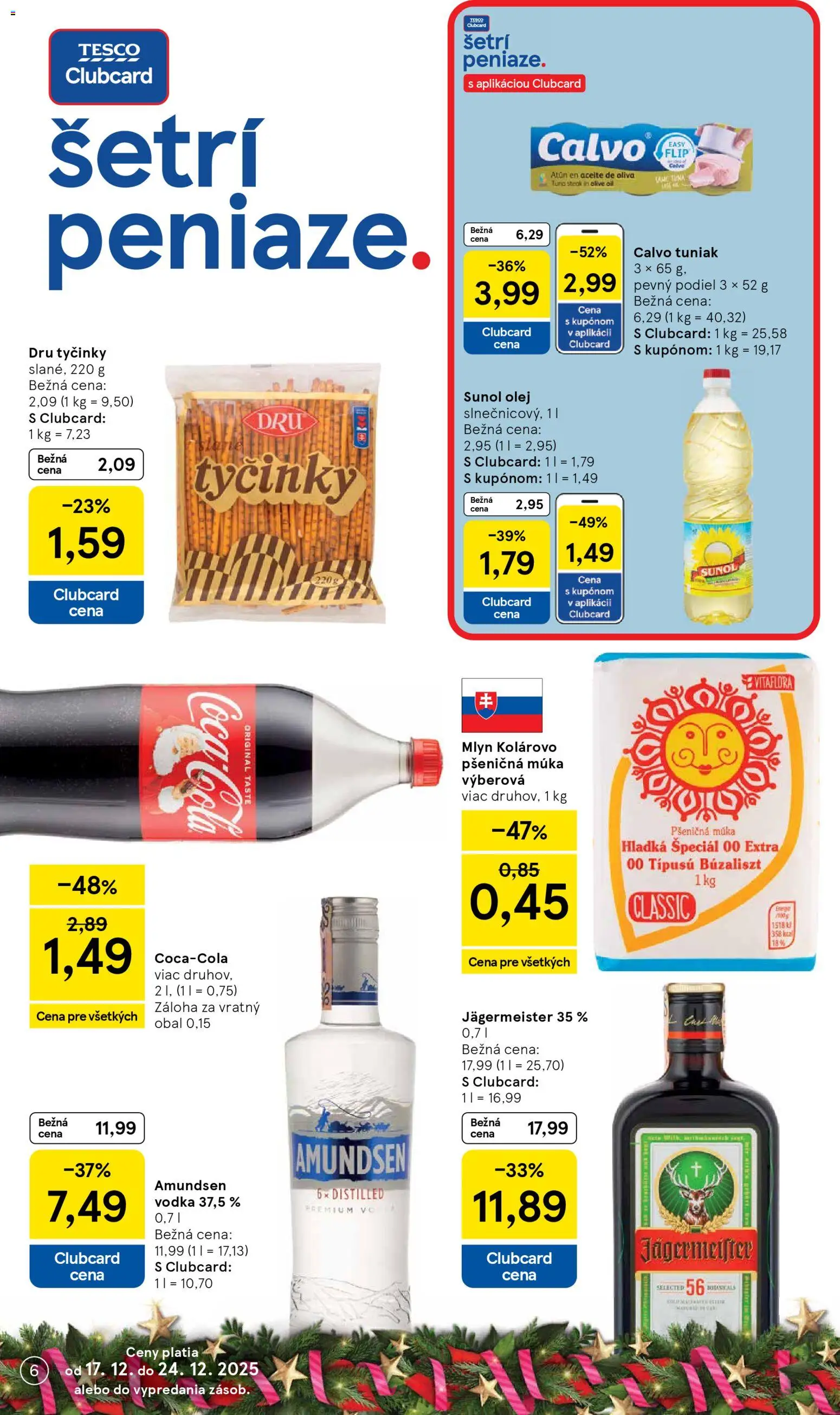 Nové Tesco akcie – leták je platný od 17.12.2025 | Strana: 6 | Produkty: Jägermeister, Olej, Pšeničná múka, Amundsen vodka