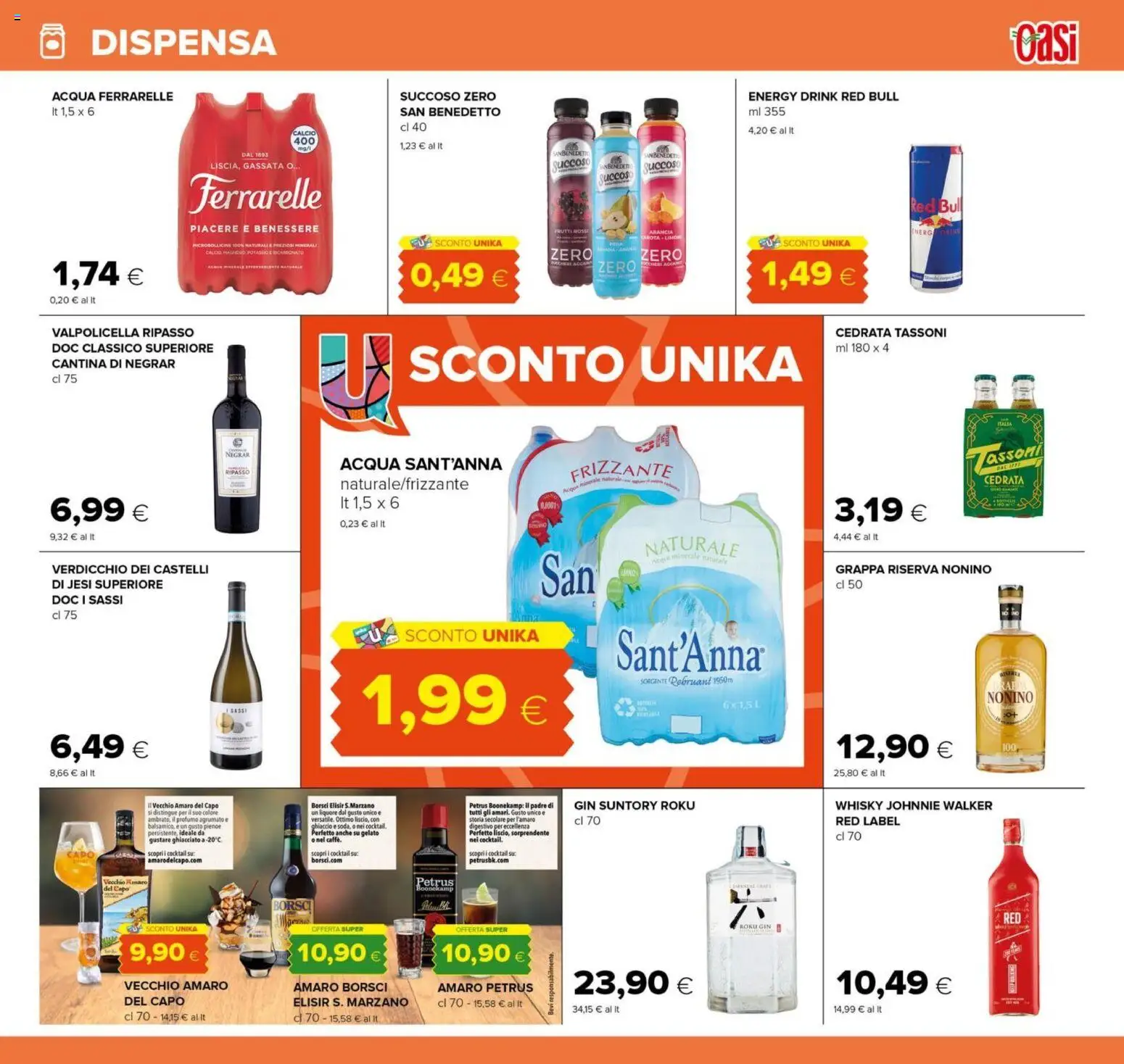 Volantino Oasi del 07.04.2026 | Pagina: 17 | Prodotti: Gin, Arancia, Acqua minerale, Liquore