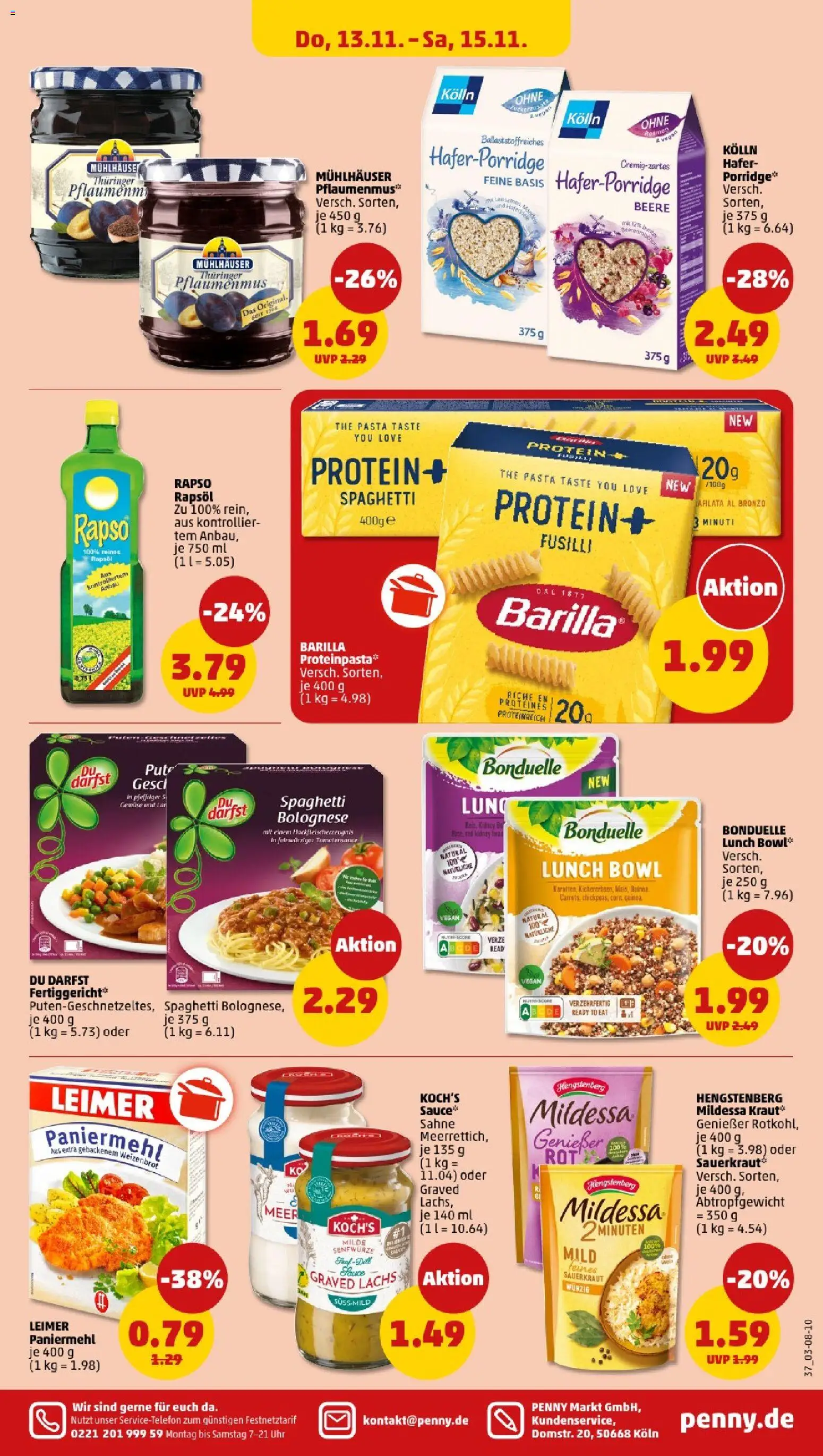 Penny - Niedersachsen – gültig ab 10.11.2025 | Seite: 37 | Produkte: Barilla, Rapsöl, Pasta, Sahne