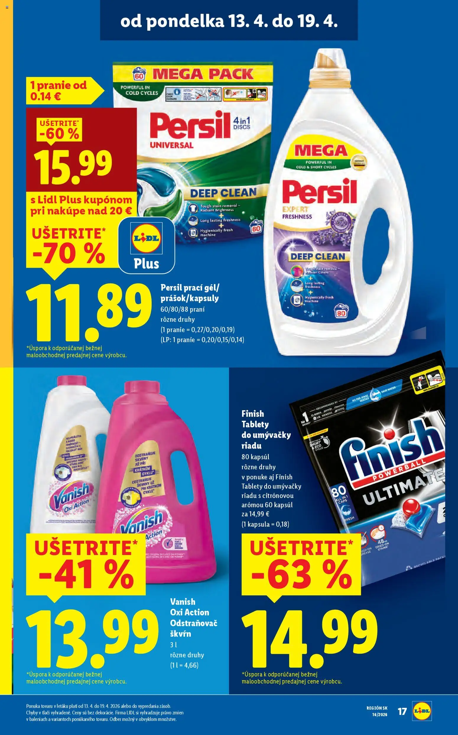 Nové Lidl akcie – leták je platný od 13.04.2026 | Strana: 19 | Produkty: Bosch, Persil, Odstraňovač škvŕn