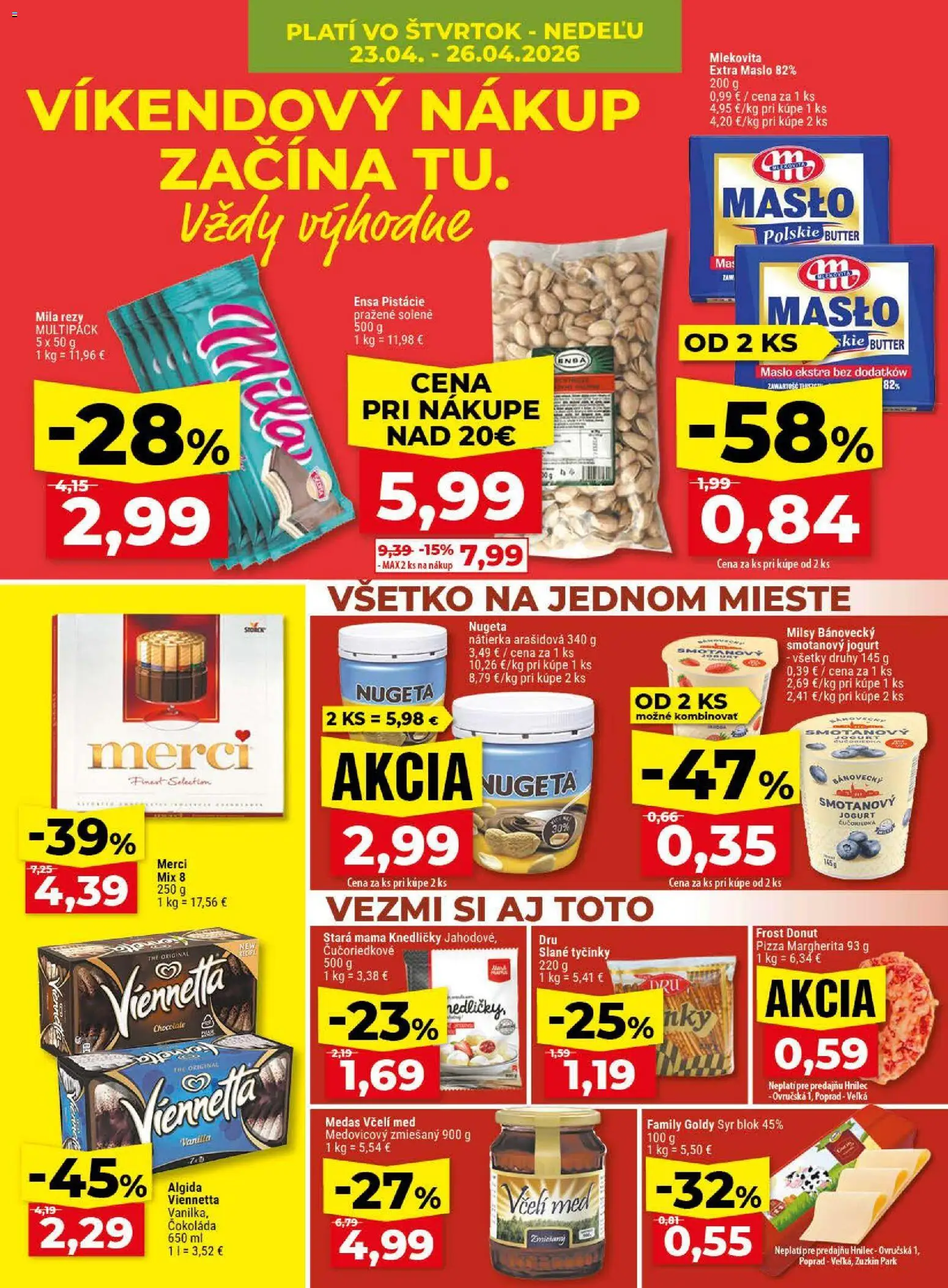 Nové Klas akcie – leták je platný od 20.04.2026 | Strana: 27 | Produkty: Syr, Donut, Med, Pistácie