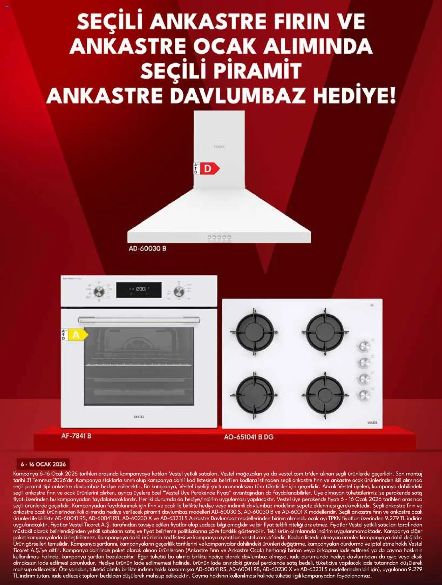 Vestel Ankastre Ürünler - 01.01.2026 tarihinden itibaren geçerlidir | Sayfa: 3 | Ürünler: Davlumbaz, Fırın, Ocak