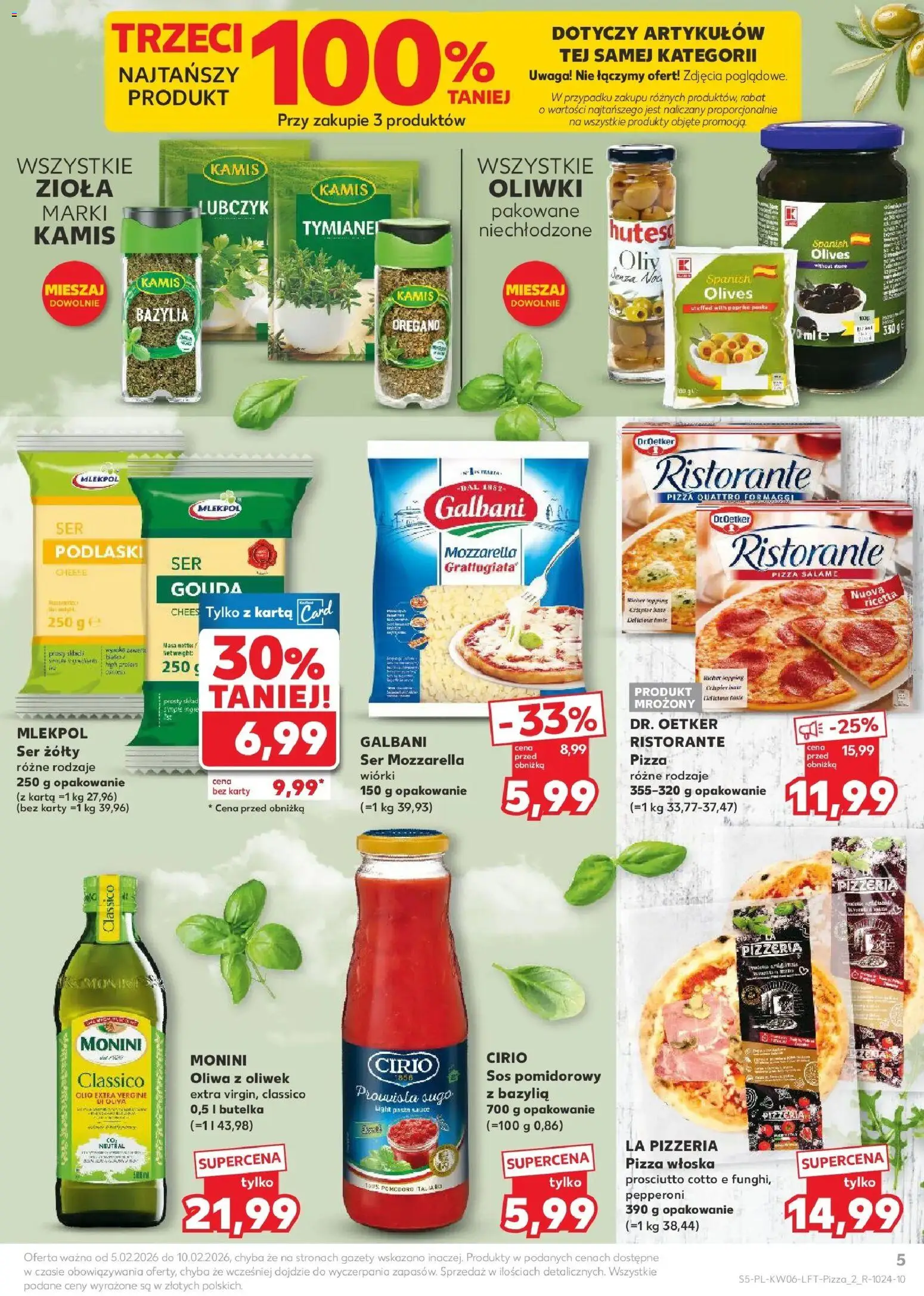 Kaufland gazetka od 05.02.2026 | Strona: 5 | Produkty: Karta, Oliwa z oliwek, Bazylia, Mozzarella