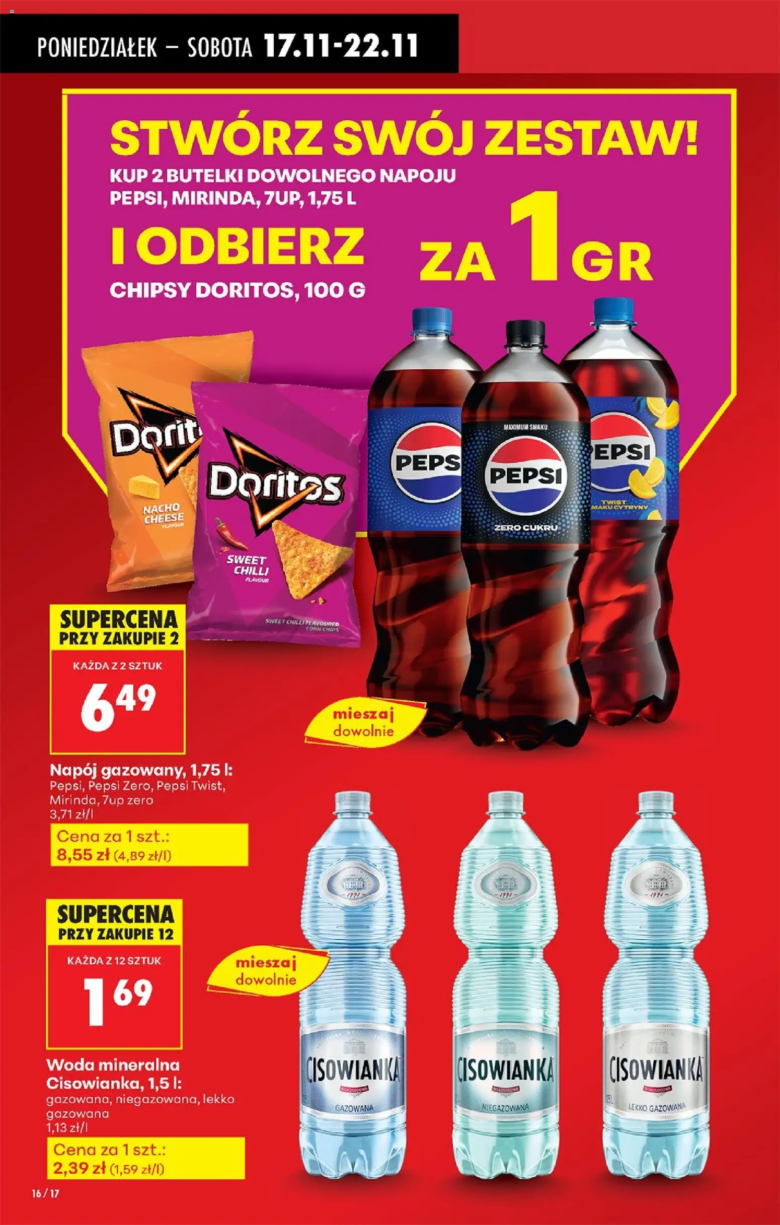 Biedronka gazetka od 17.11.2025 | Strona: 16 | Produkty: Chipsy, Pepsi, Cytryny, Doritos