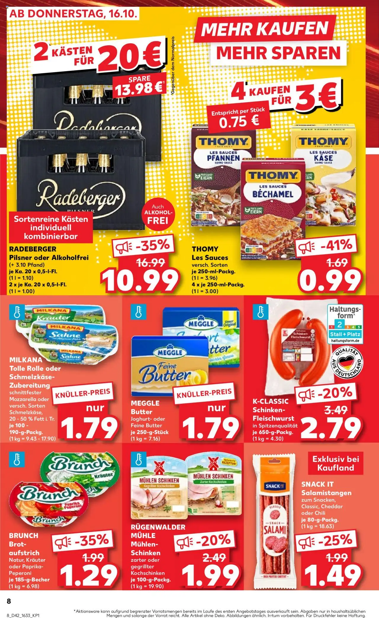Kaufland prospekt Speyer	 – gültig ab 16.10.2025 | Seite: 8 | Produkte: Thomy les sauces, Butter, Mozzarella, Meggle butter
