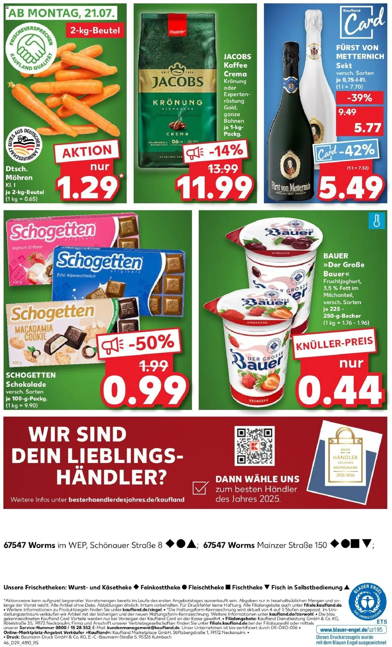 Kaufland prospekt Worms	 - gültig ab dem 21.07.2025 | Seite: 5 | Produkte: Kaffee, Schokolade, Sekt, Wurst