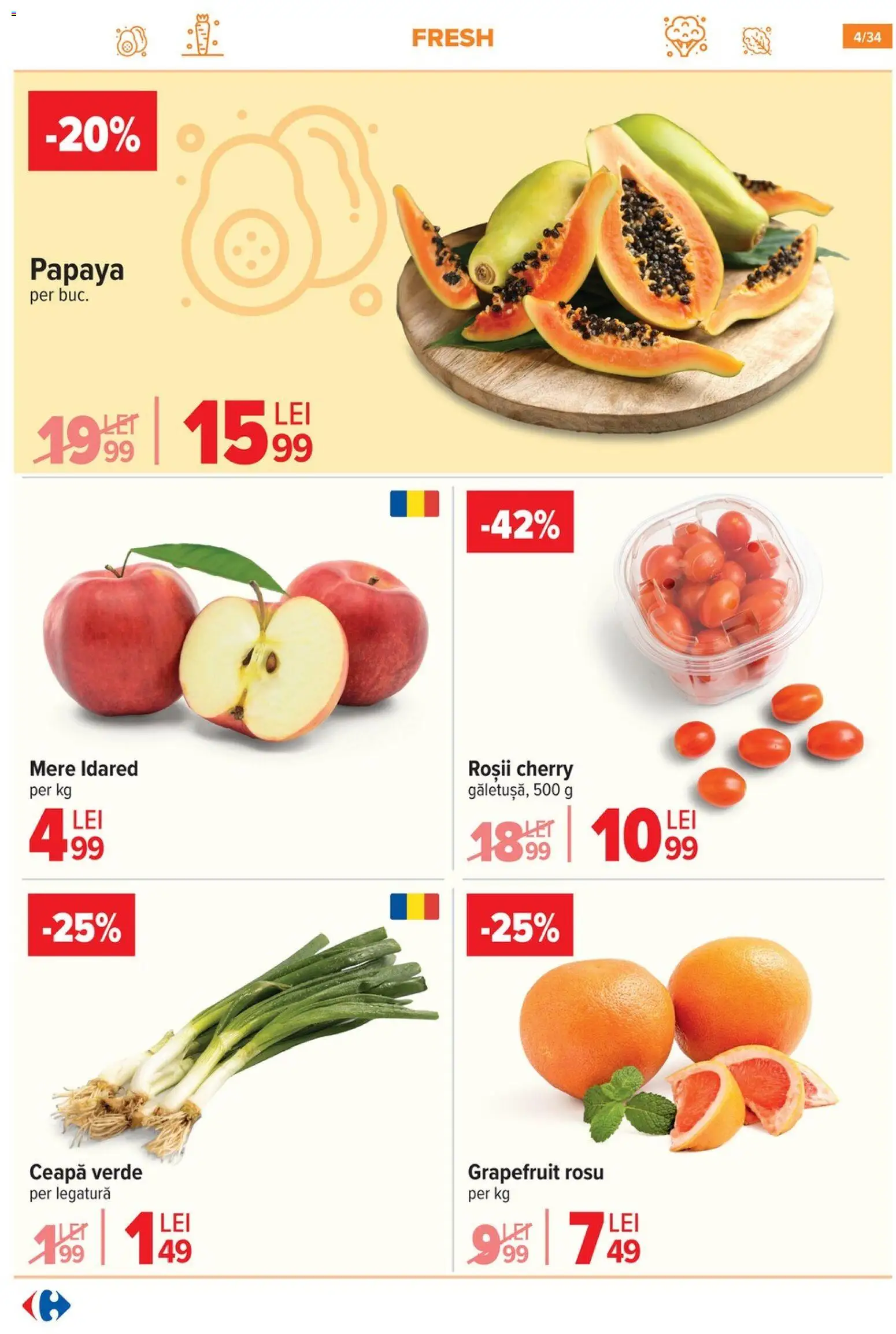 Noul catalog Carrefour – valabil de la 12.11.2025 | Pagină: 4 | Produse: Mere, Roșii, Ceapă, Boncuklu Oyuncakları