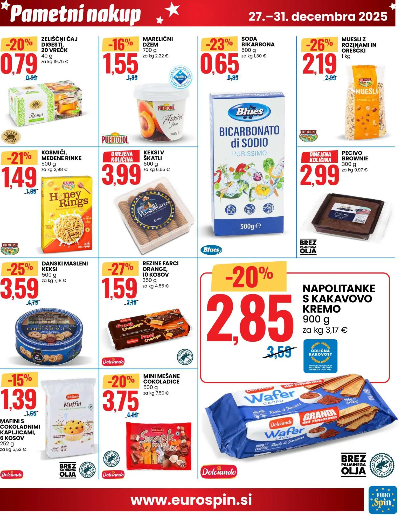 Novi Eurospin katalog ponudbe – veljaven od 27.12.2025 | Stran: 9 | Izdelki: Napolitanke, Muesli, Džem, Orescki