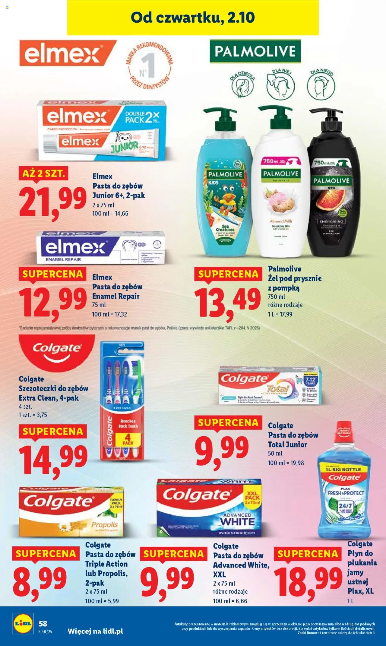 Lidl Gazetka od 02.10.2025 | Strona: 62 | Produkty: Warka, Żel pod prysznic, Pasta do zębów, Płyn do płukania jamy ustnej