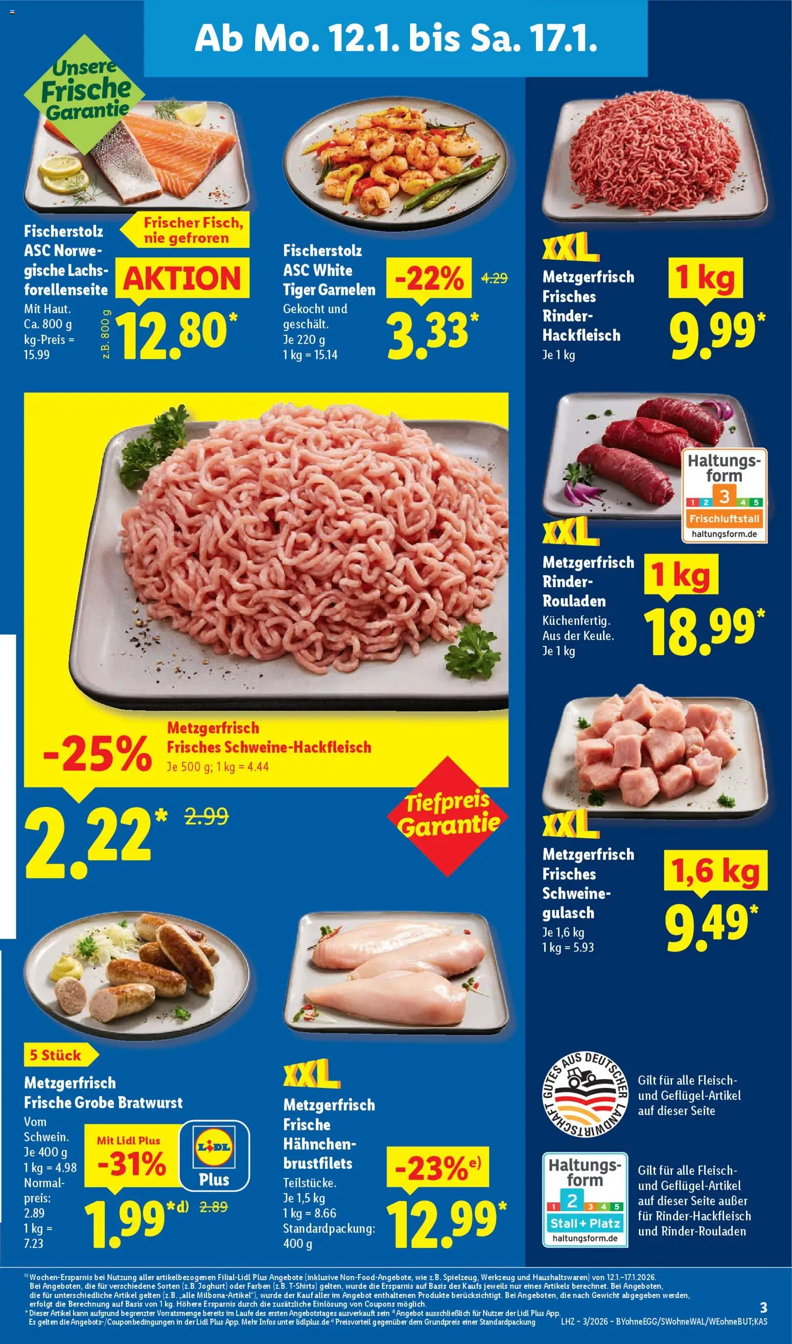 Lidl Prospekt München – gültig ab 12.01.2026 | Seite: 13 | Produkte: Hahnchen, Bratwurst, Garnelen, Tiger garnelen