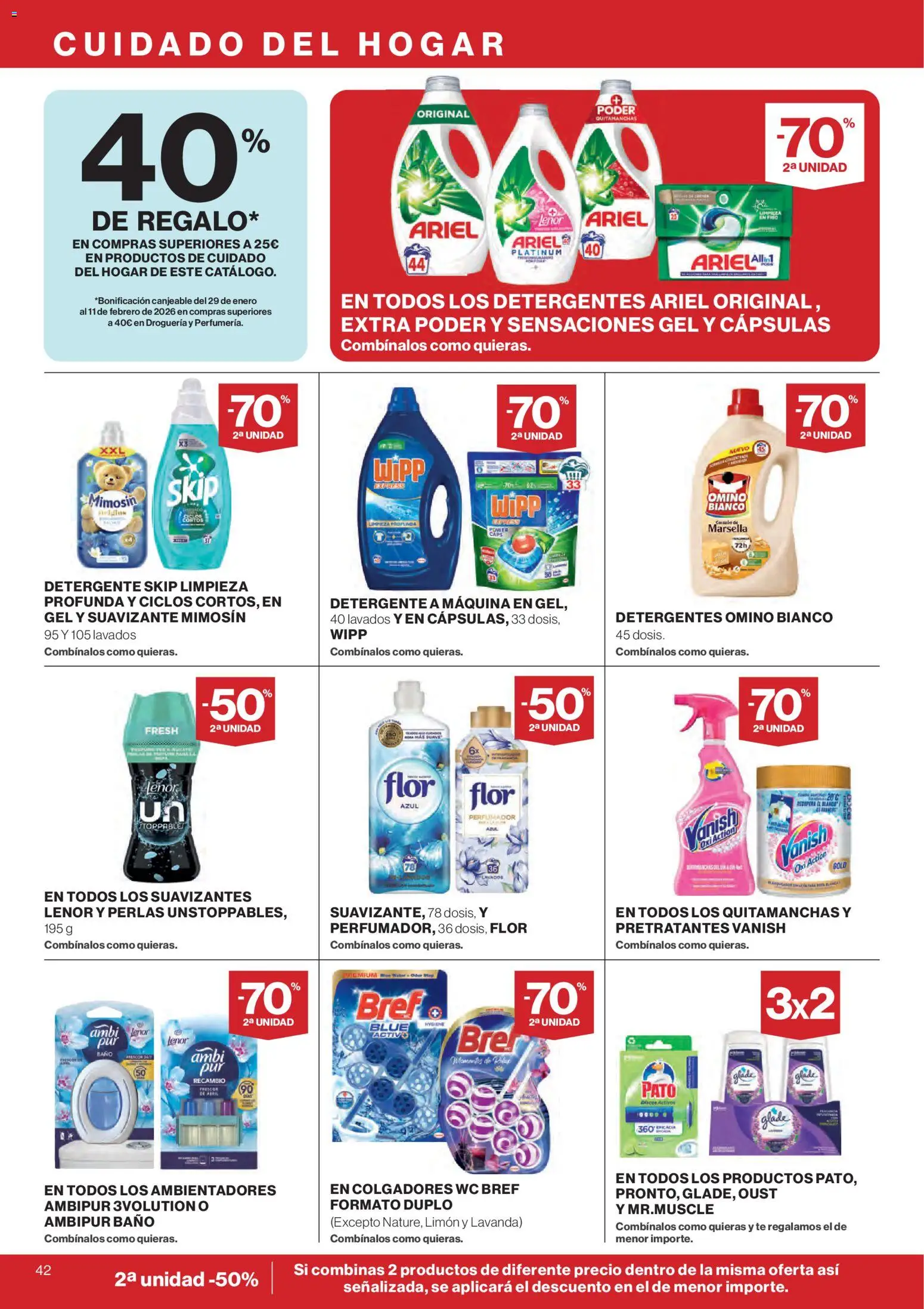 Hipercor catálogo │ válido desde el 07.01.2026 | Página: 42 | Productos: Quitamanchas, Detergente, Té, Suavizante