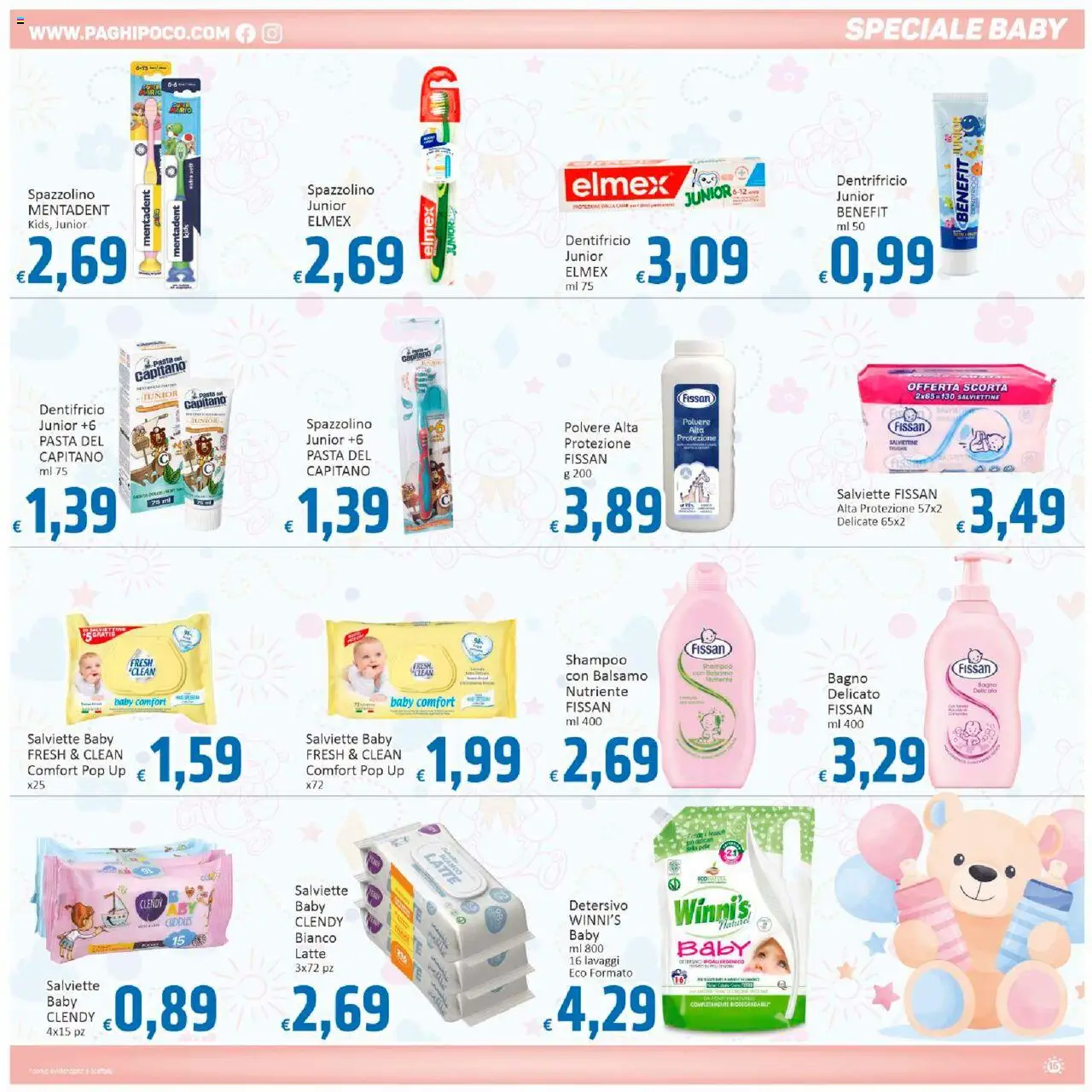Volantino Paghi Poco del 10.10.2025 | Pagina: 15 | Prodotti: Shampoo, Spazzolino, Scaffale, Bagno