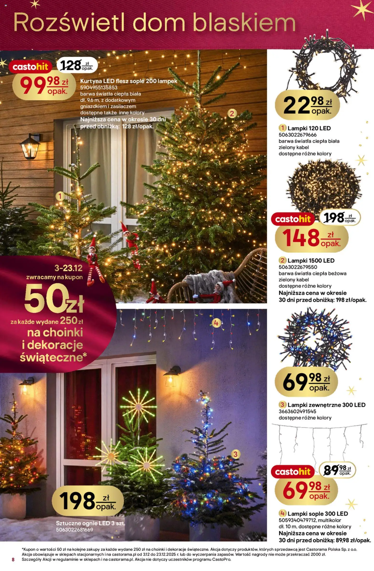 Castorama Gazetka od 03.12.2025 | Strona: 8 | Produkty: Kabel, Lampki