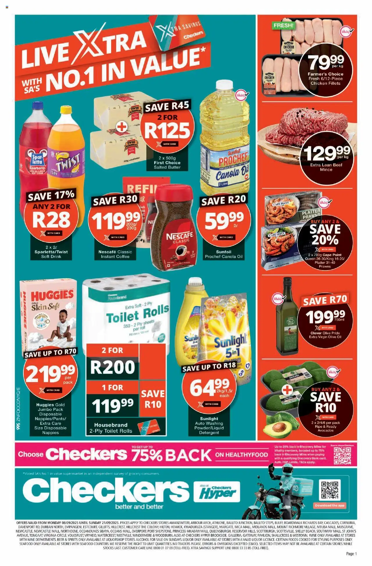 New Checkers catalogue – valid from 08.09.2025 | Page: 1 | Products: Butter, Wine, Detergent, Estuche organizador de viaje