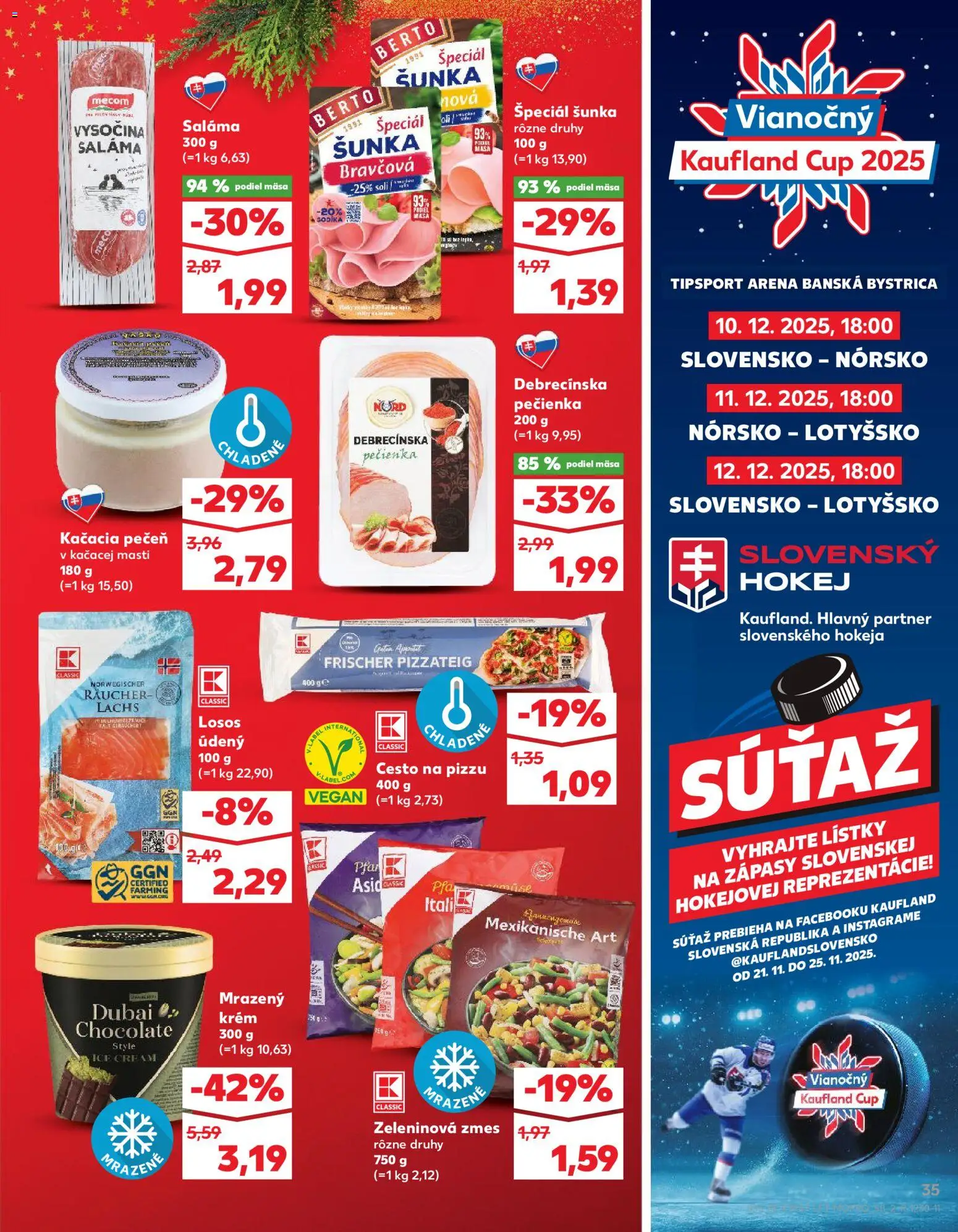 Nové Kaufland akcie – leták je platný od 20.11.2025 | Strana: 35 | Produkty: Saláma, Šunka, Losos, Krém